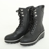 マダムミーナ フェイクレザー レースアップデザイン ウェッジソールブーツ