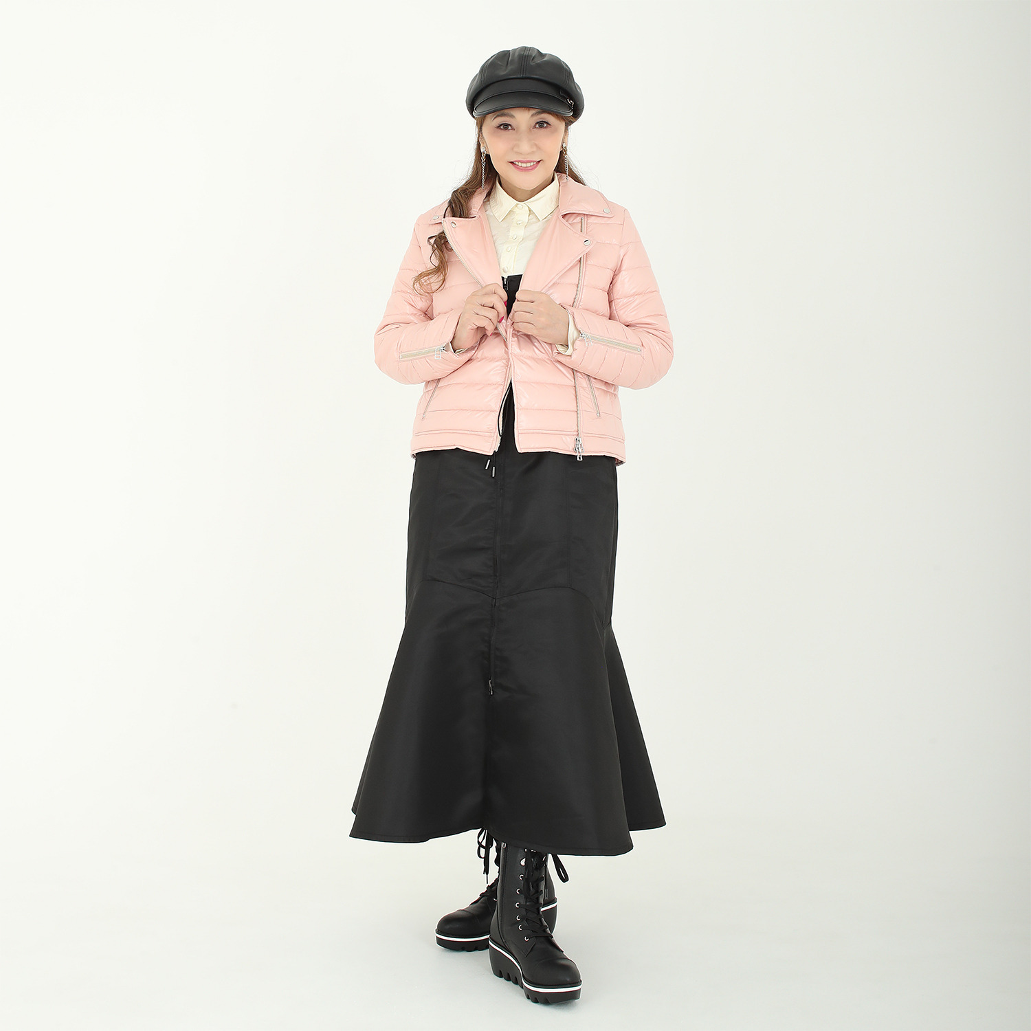 マダムミーナ フェイクレザー レースアップデザイン ウェッジソールブーツ