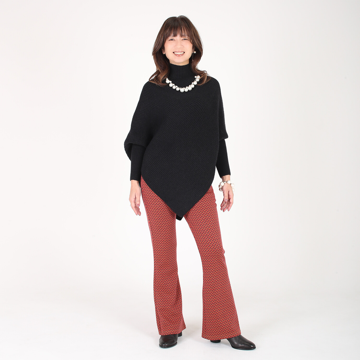 美ｓｕｓａｂｉ ニットジャガード 配色ヘリンボーン柄 ソフトフレアーパンツ