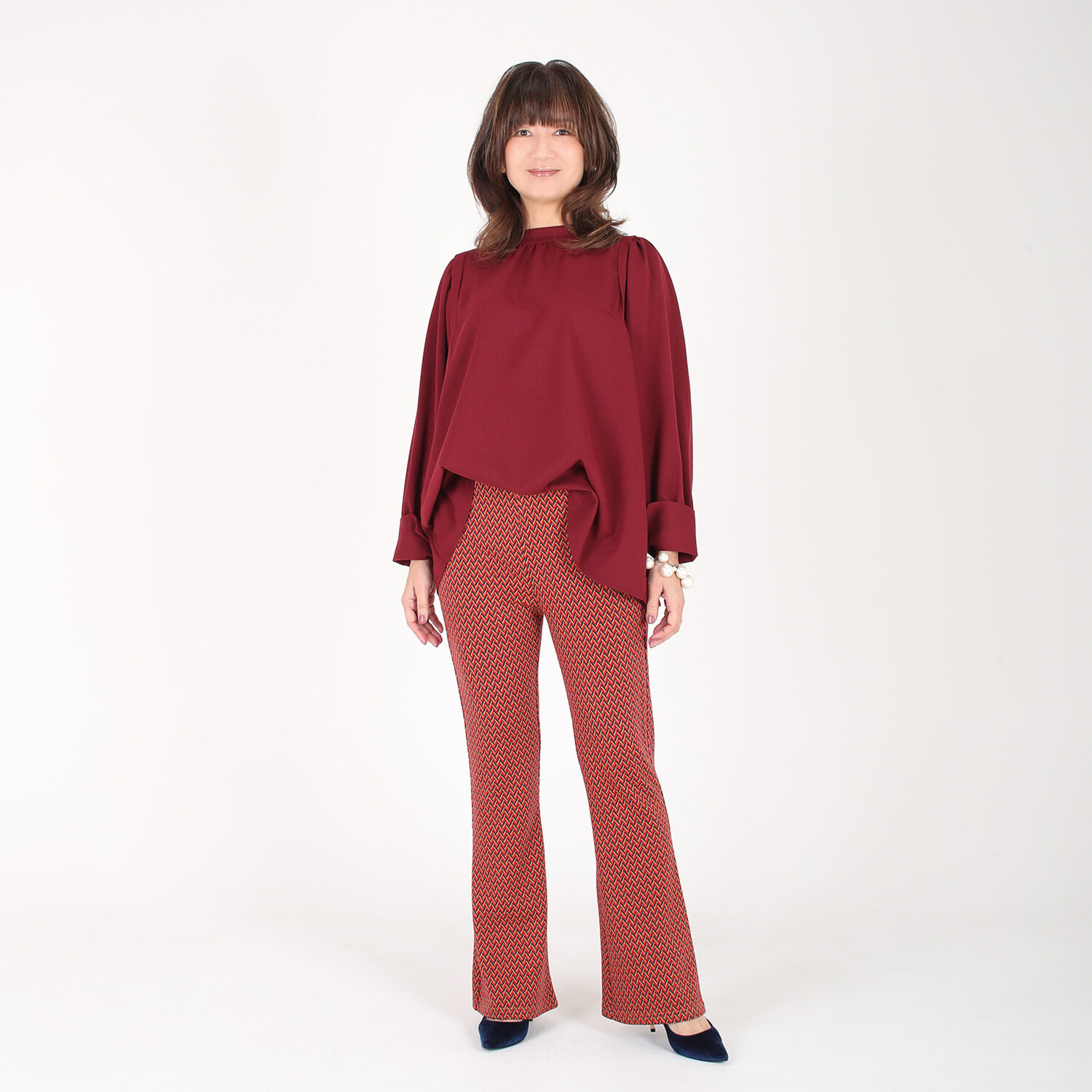 美ｓｕｓａｂｉ ニットジャガード 配色ヘリンボーン柄 ソフトフレアーパンツ