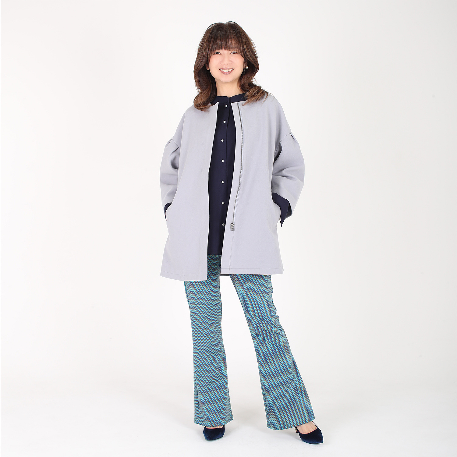 美ｓｕｓａｂｉ ニットジャガード 配色ヘリンボーン柄 ソフトフレアーパンツ