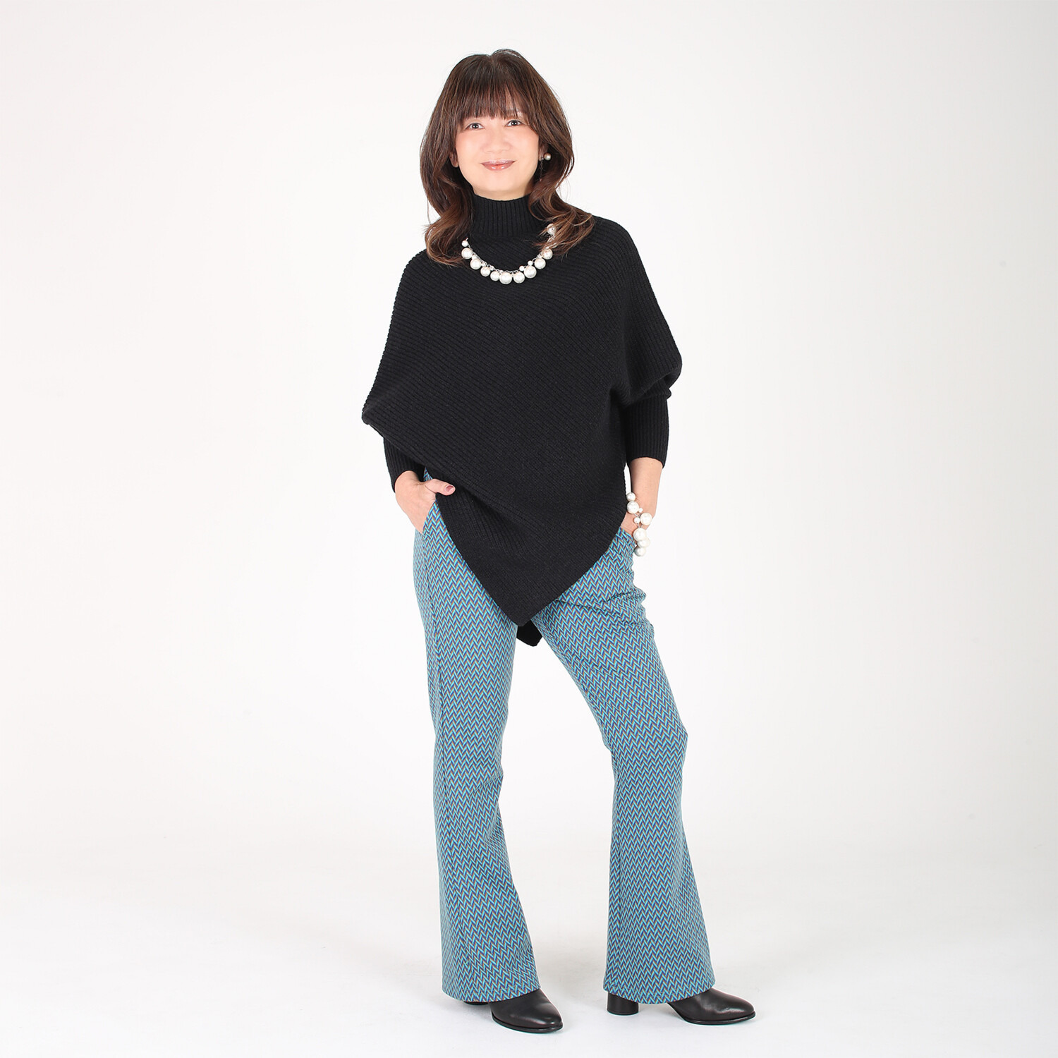 美ｓｕｓａｂｉ ニットジャガード 配色ヘリンボーン柄 ソフトフレアーパンツ