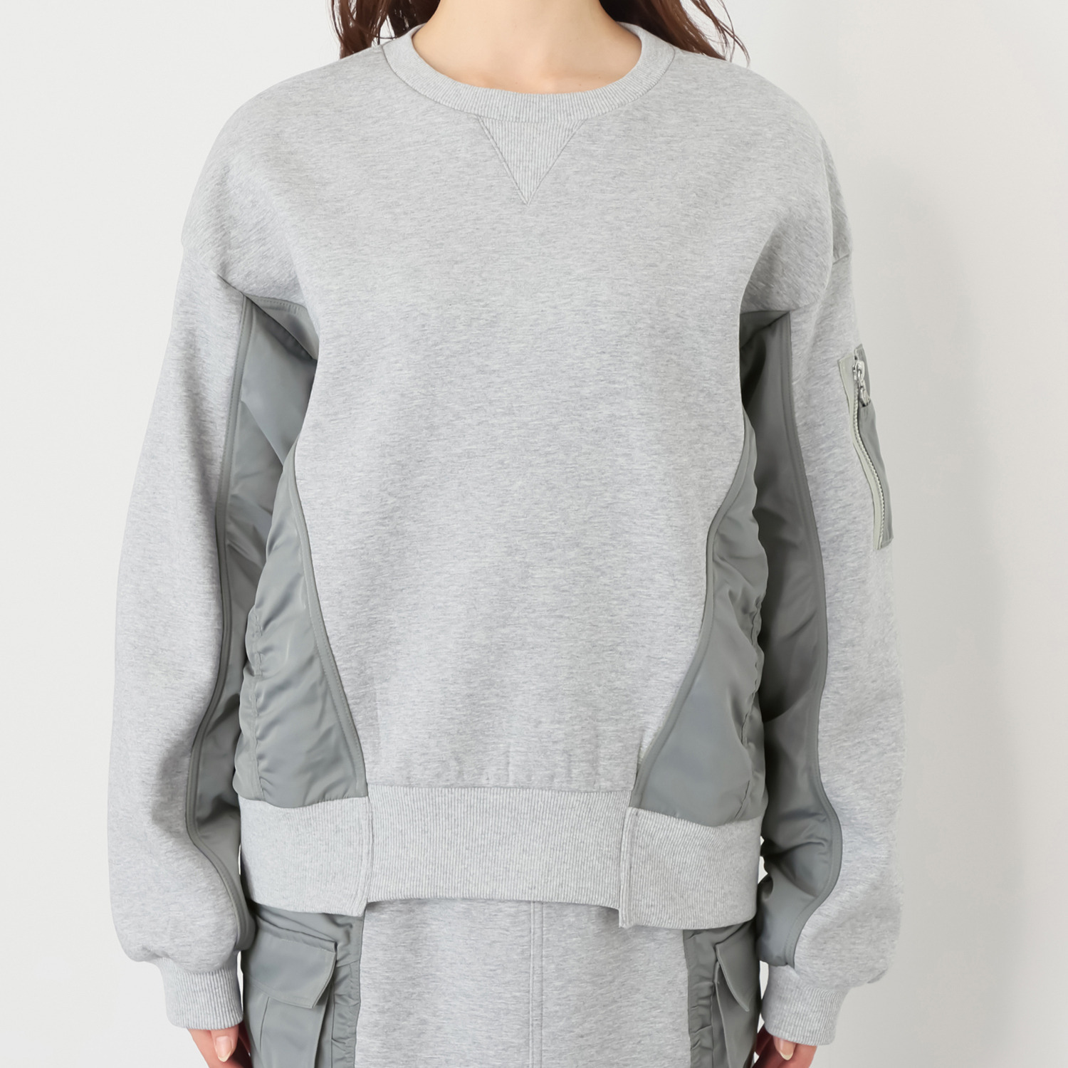 ヘブンアンドアース 裏起毛 異素材ミックス ギャザープルオーバー