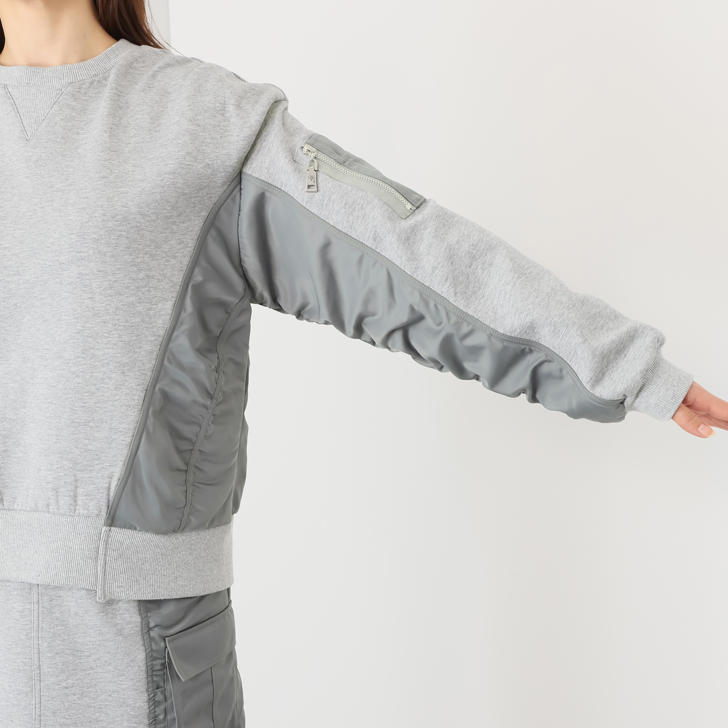 ヘブンアンドアース 裏起毛 異素材ミックス ギャザープルオーバー