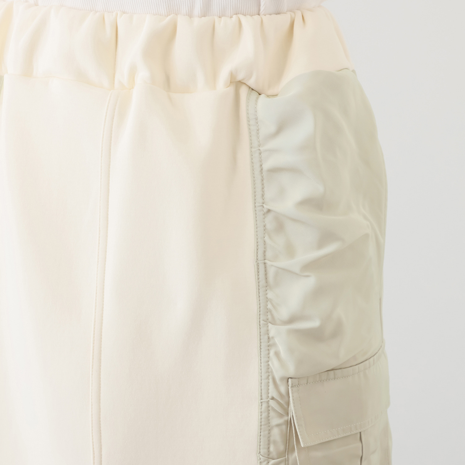 ヘブンアンドアース 裏起毛 異素材ミックスギャザー カーゴポケットスカート