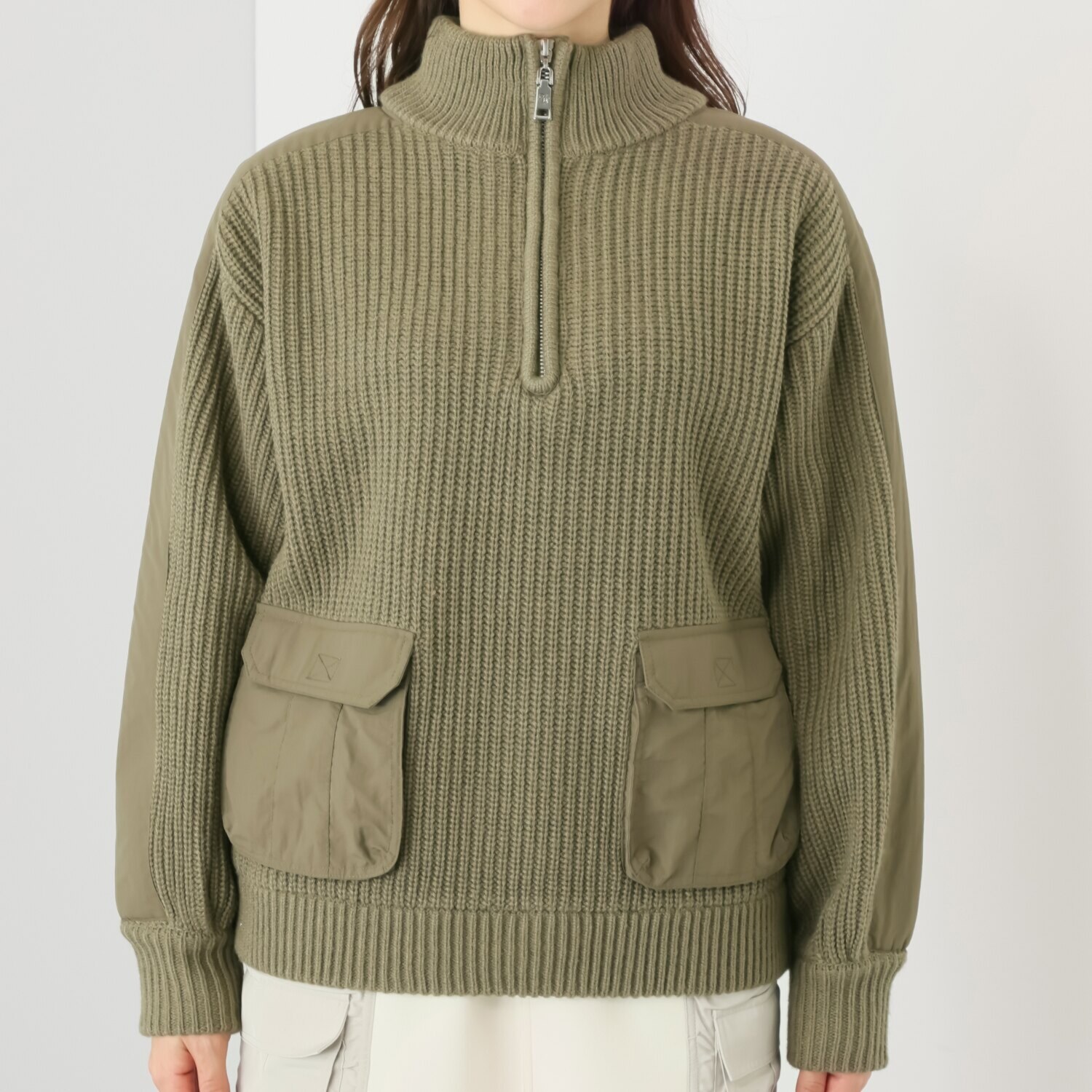 ヘブンアンドアース ミリタリーディテール ハーフジップ ニットプルオーバー