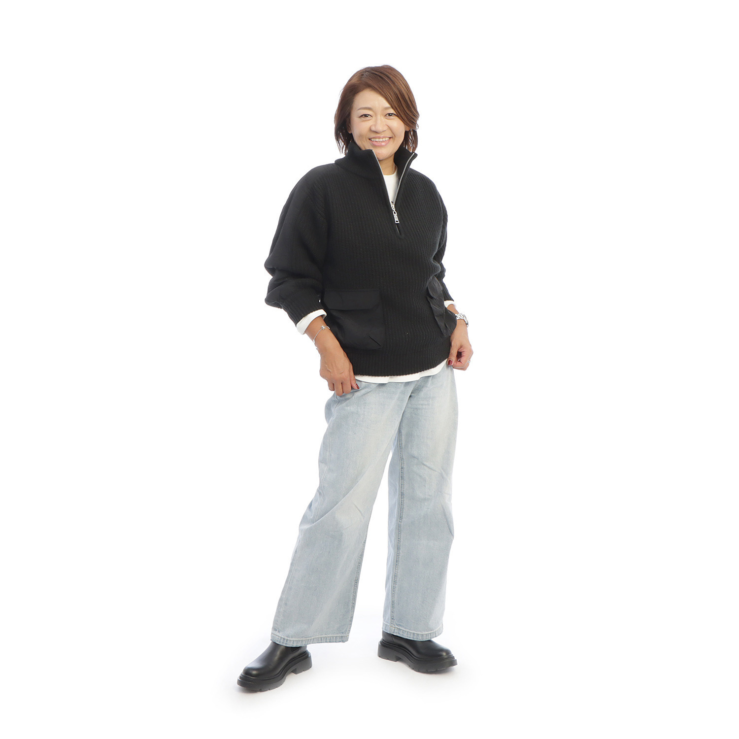 ヘブンアンドアース ミリタリーディテール ハーフジップ ニットプルオーバー