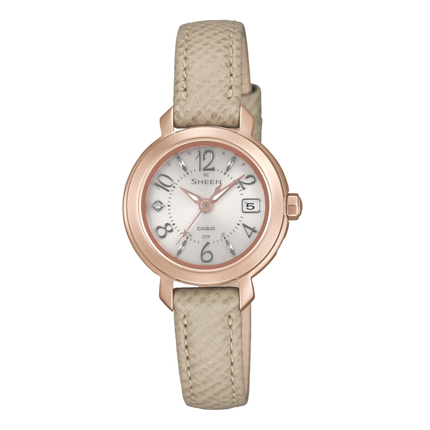 カシオ ＳＨＥＥＮ（シーン） ラウンドフェイス レザーバンド レディース 電波ソーラー腕時計 ＳＨＷ−５３００