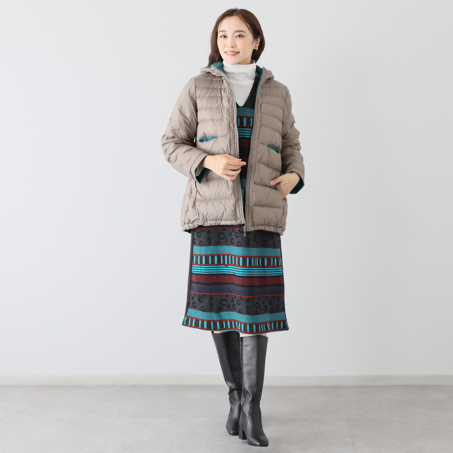 クリン　ヨシキ ドット柄 ライトダウン ミドルコート