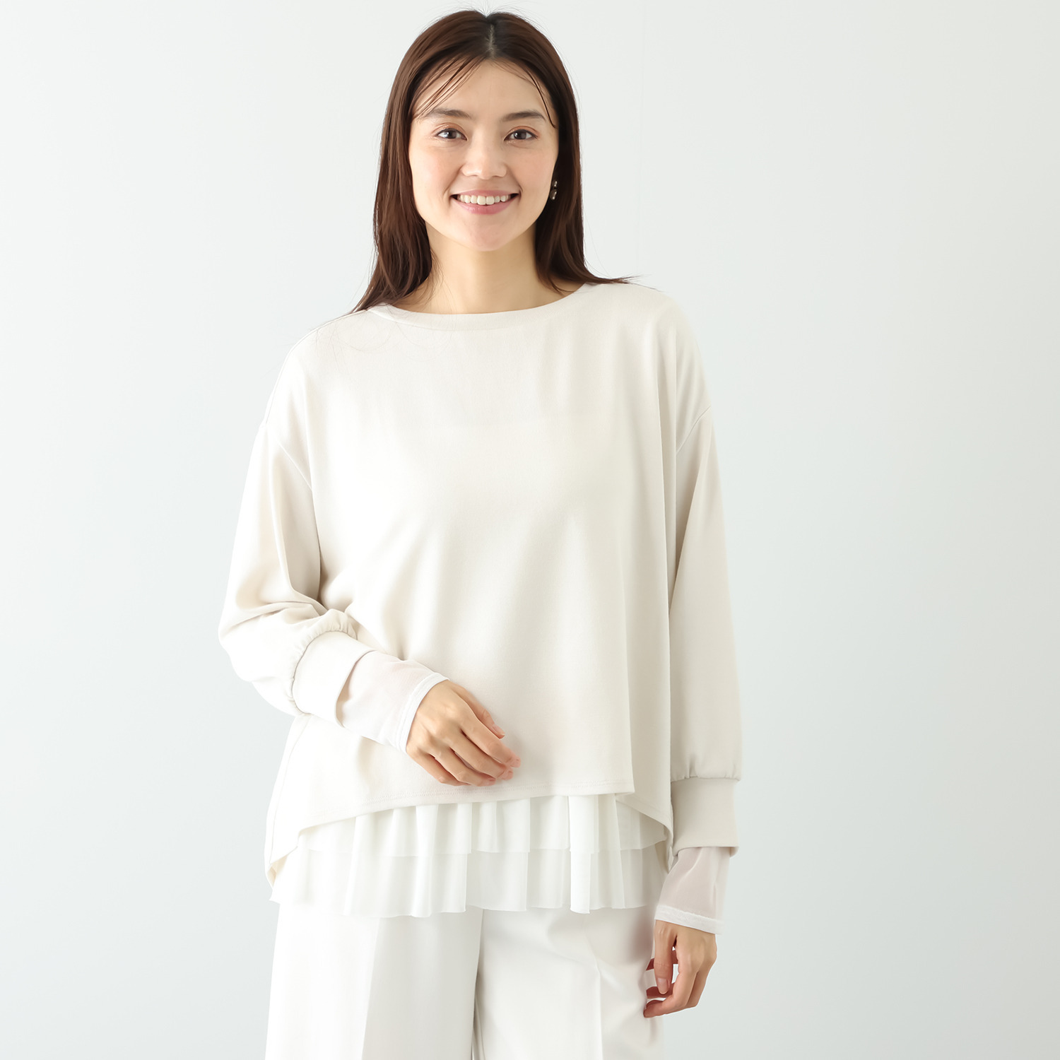 シルバーミントシュガー ボディーラインを 完全カバー バランスですっきり見え 梳毛調天竺 シンプルプルオーバー