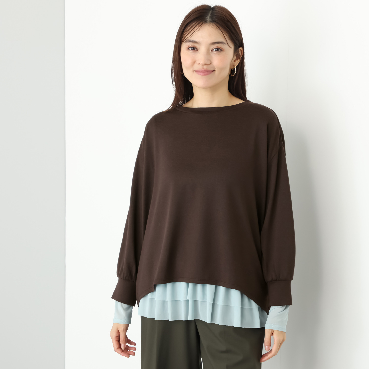 シルバーミントシュガー ボディーラインを 完全カバー バランスですっきり見え 梳毛調天竺 シンプルプルオーバー