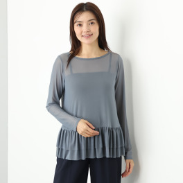 シルバーミントシュガー ソフトチュール 重ね着に大活躍 袖丈長め、裾ティアード インナーロングＴシャツ