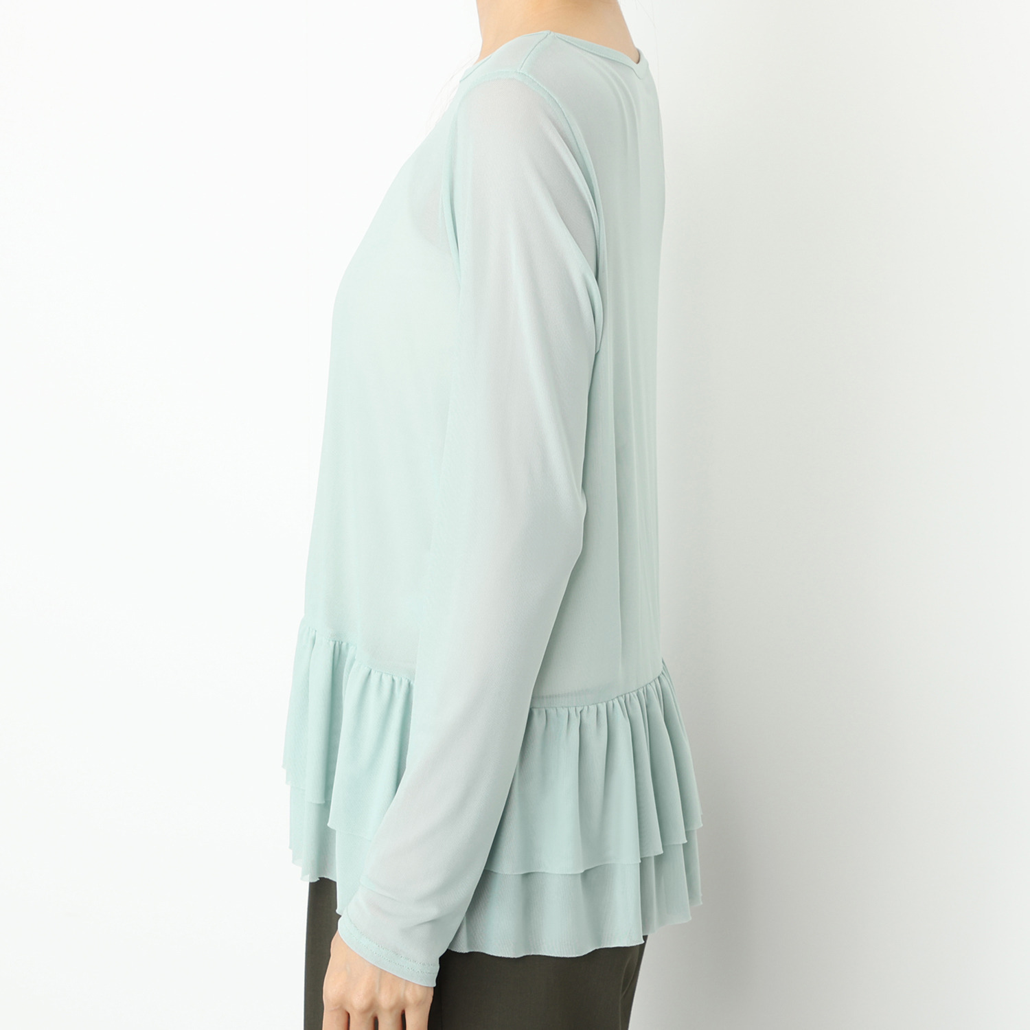 シルバーミントシュガー ソフトチュール 重ね着に大活躍 袖丈長め、裾ティアード インナーロングＴシャツ