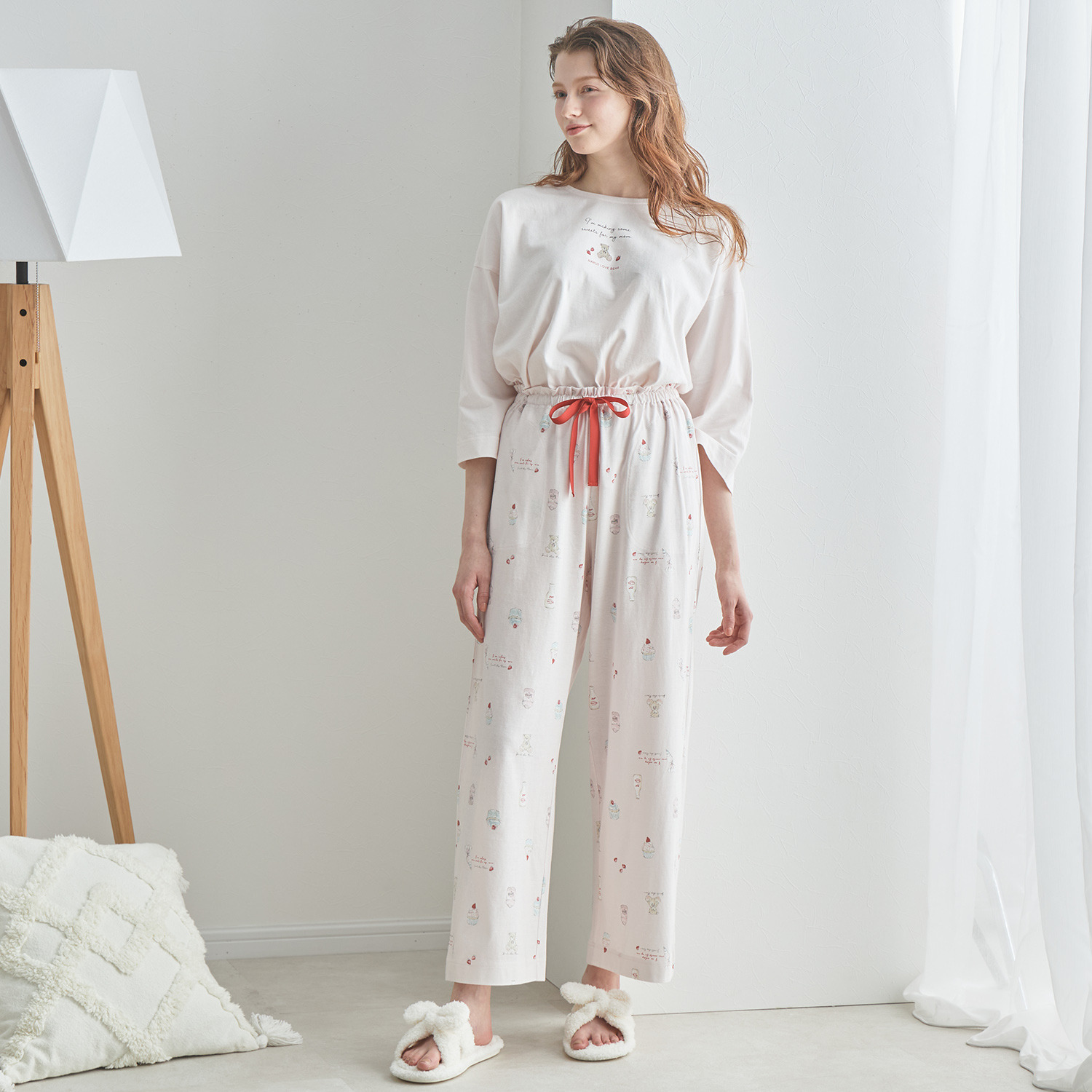 ナルエー 綿１００％天竺 スイーツベア 七分袖パジャマ