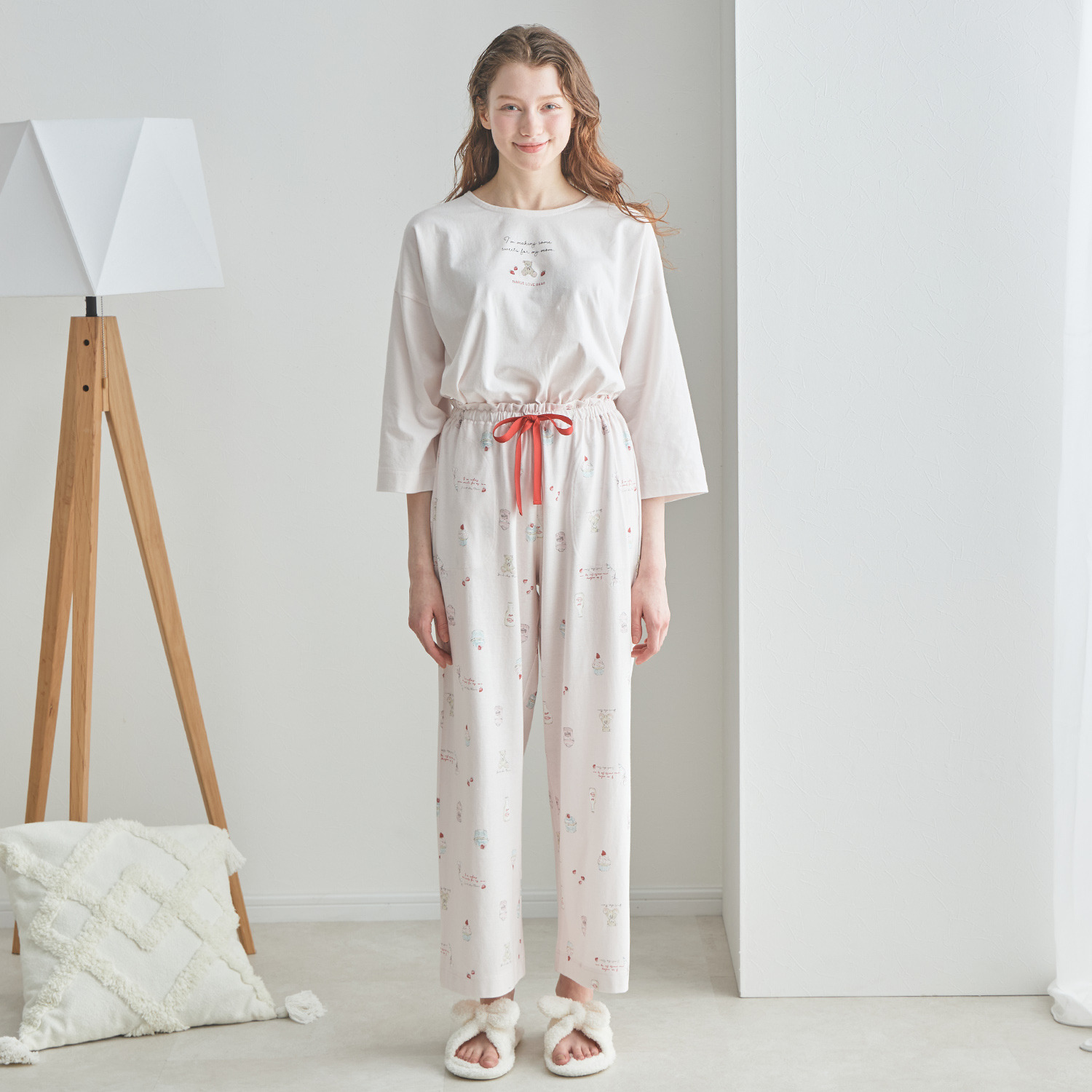 ナルエー 綿１００％天竺 スイーツベア 七分袖パジャマ