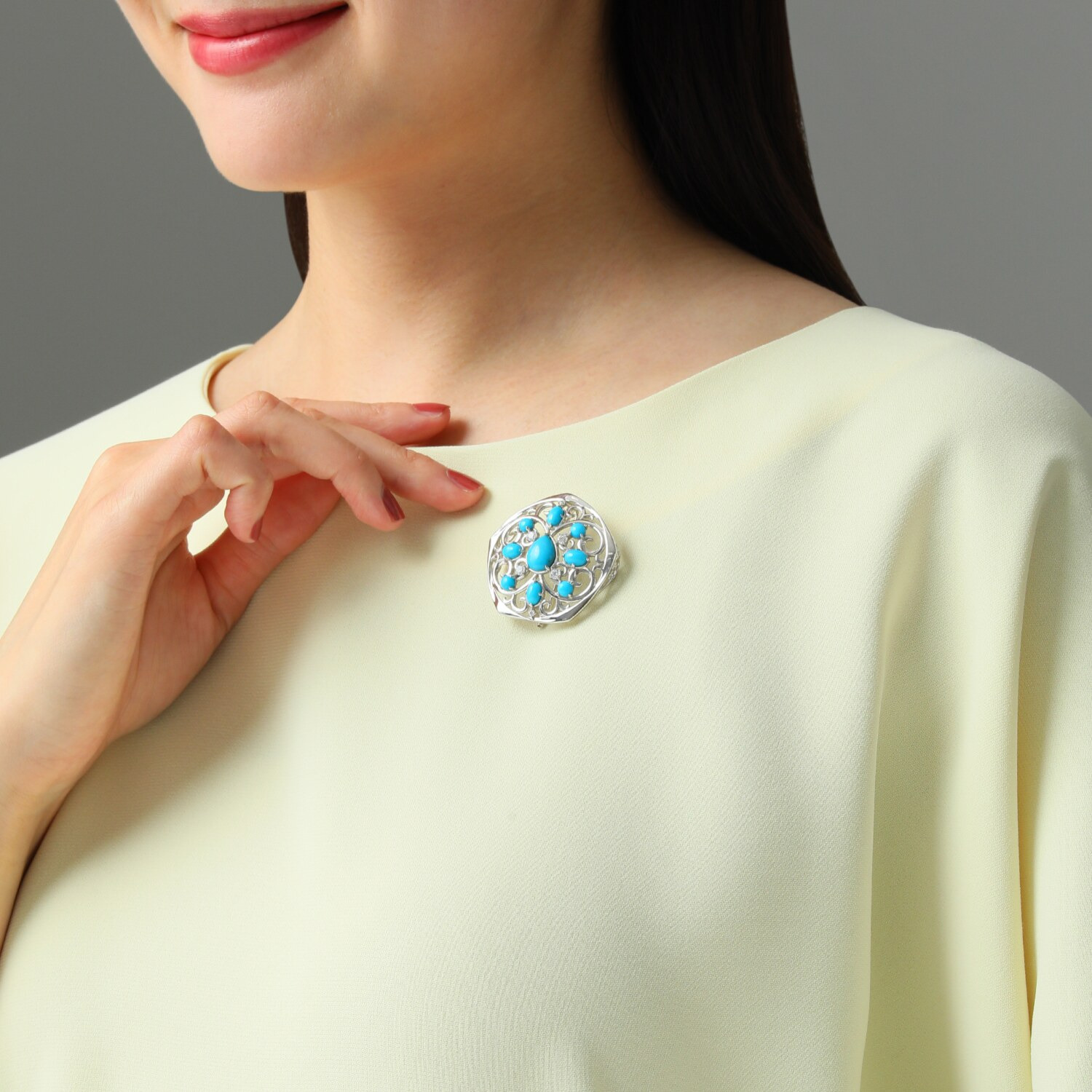 ミケランジェロ シルバー アリゾナ産ターコイズ＆ ＣＺ ペンダントブローチ