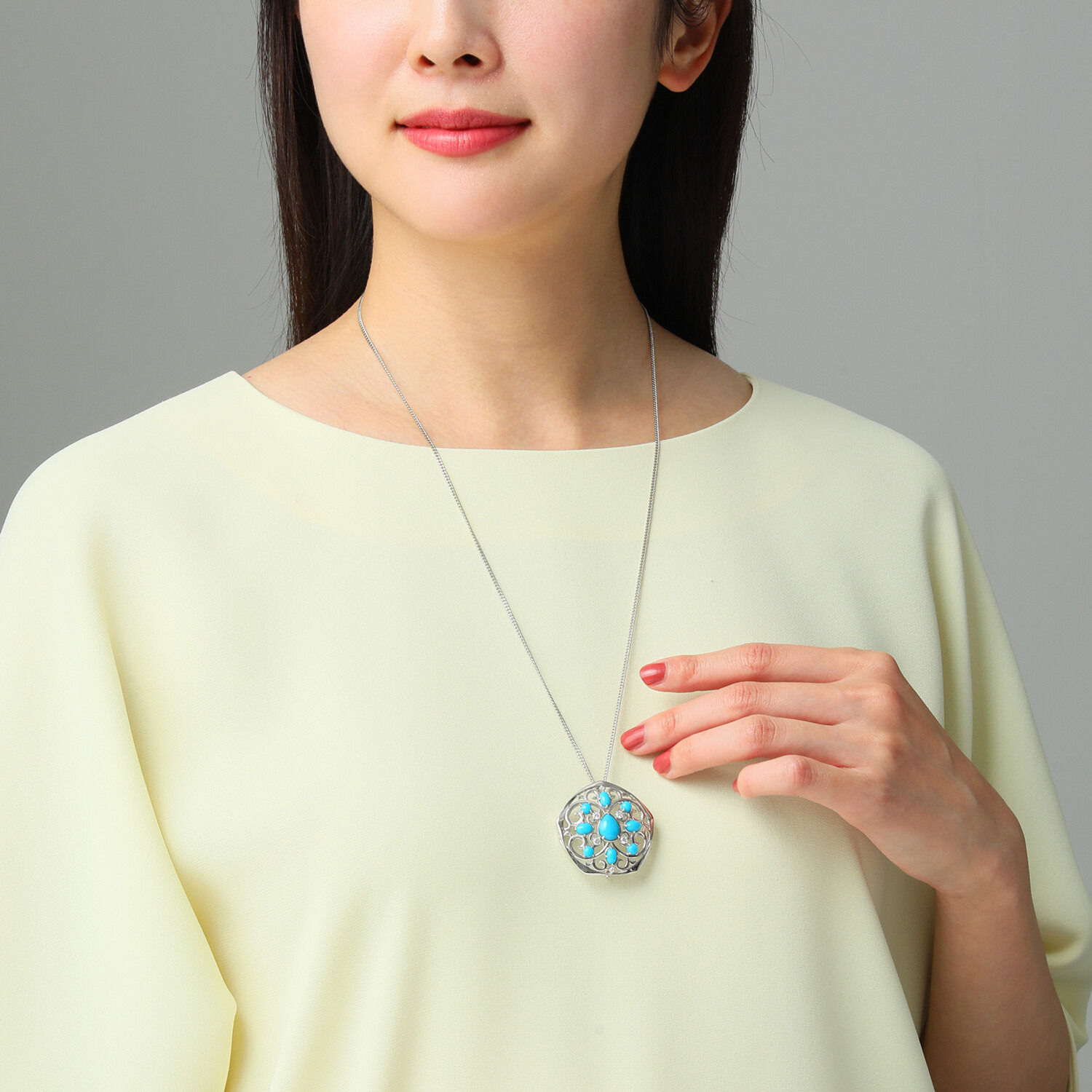 ミケランジェロ シルバー アリゾナ産ターコイズ＆ ＣＺ ペンダントブローチ