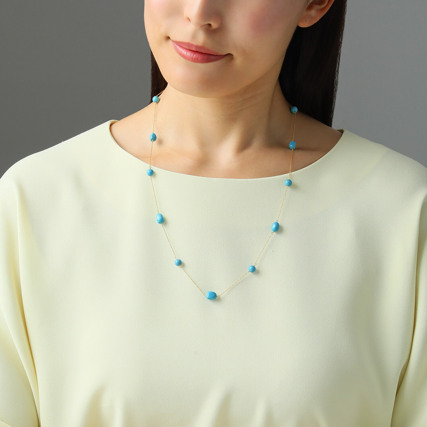 ミケランジェロ アリゾナ産ターコイズ ステーションネックレス