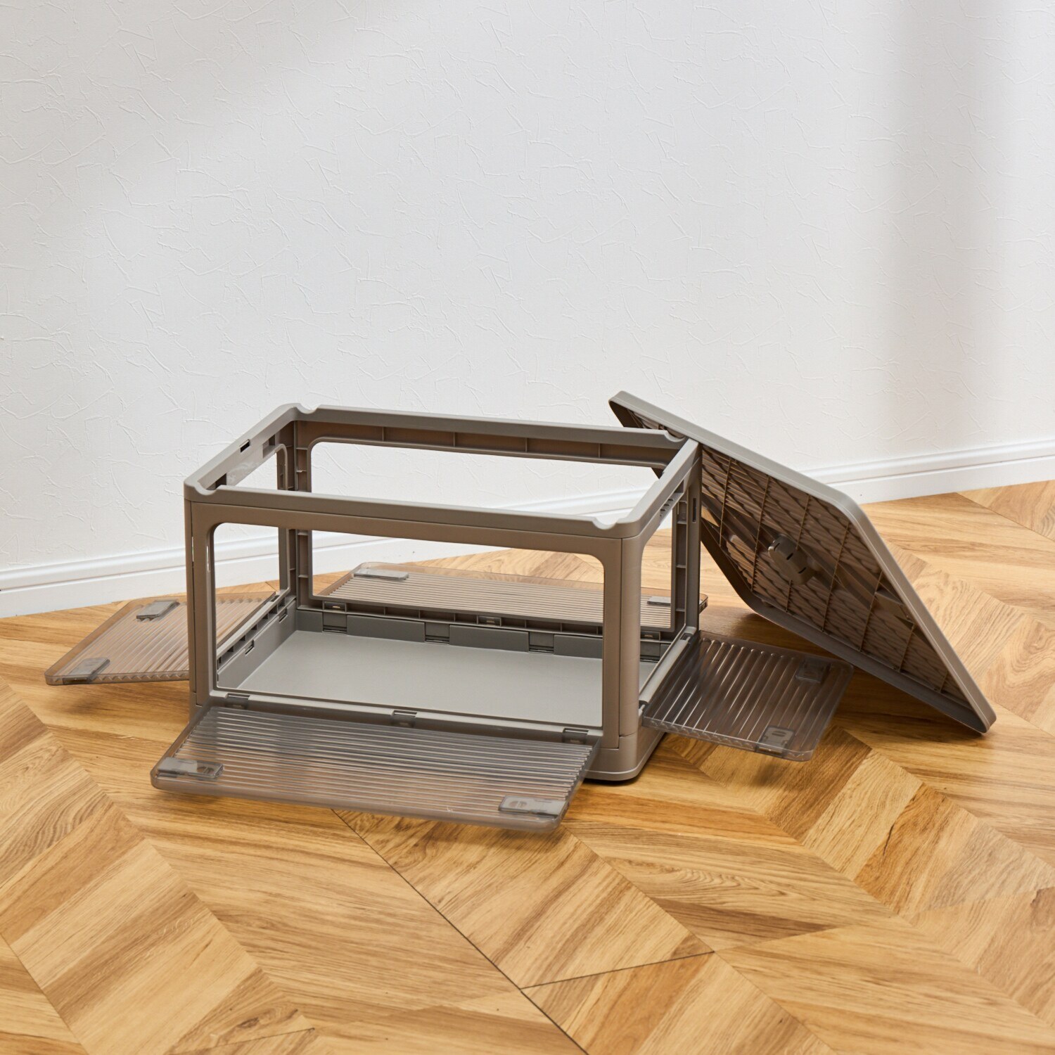 側面・天面５か所 全てオープン構造で 出し入れ楽々♪ コンテナフルオープン ボックス ３個セット ＜Ｌサイズ＞