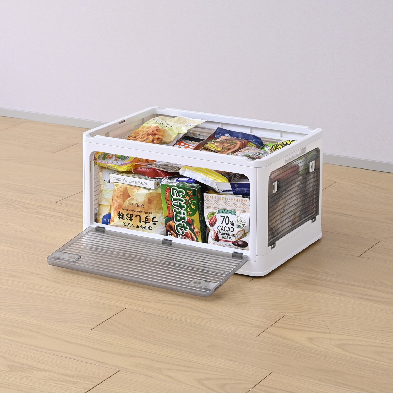 側面・天面５か所 全てオープン構造で 出し入れ楽々♪ コンテナフルオープン ボックス ３個セット ＜Ｌサイズ＞