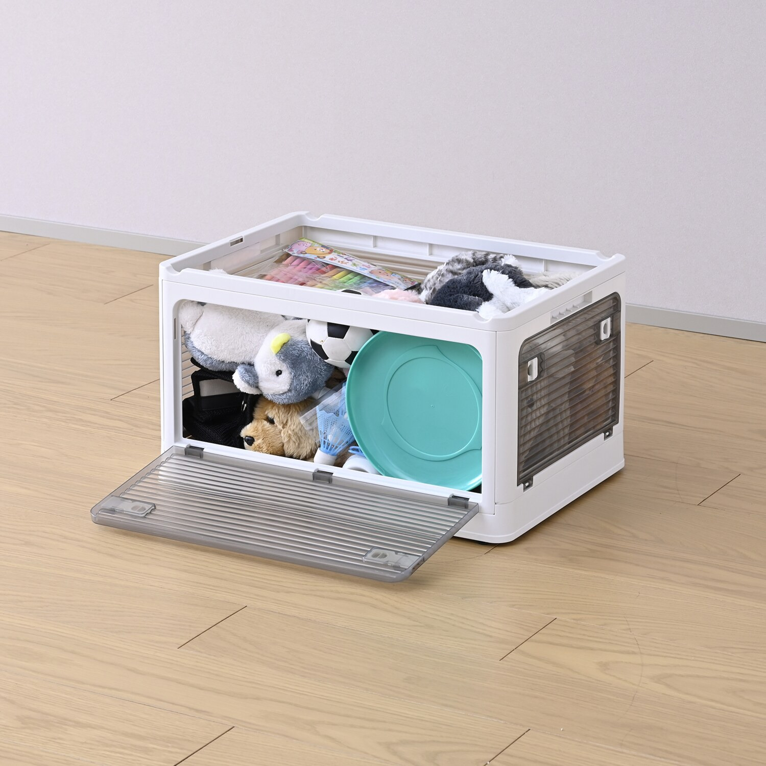 側面・天面５か所 全てオープン構造で 出し入れ楽々♪ コンテナフルオープン ボックス ３個セット ＜Ｌサイズ＞