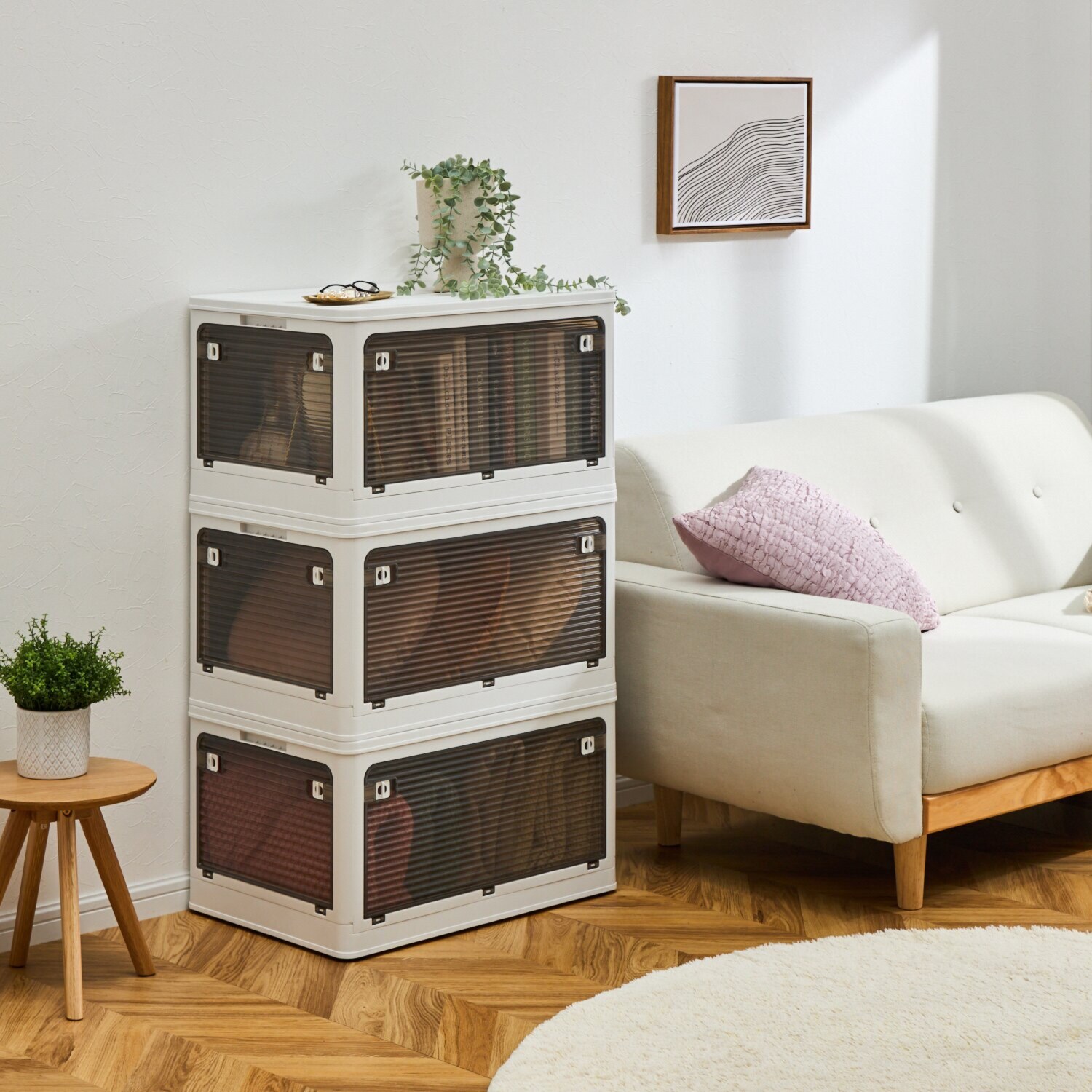 側面・天面５か所 全てオープン構造で 出し入れ楽々♪ コンテナフルオープン ボックス ３個セット ＜ＸＬサイズ＞