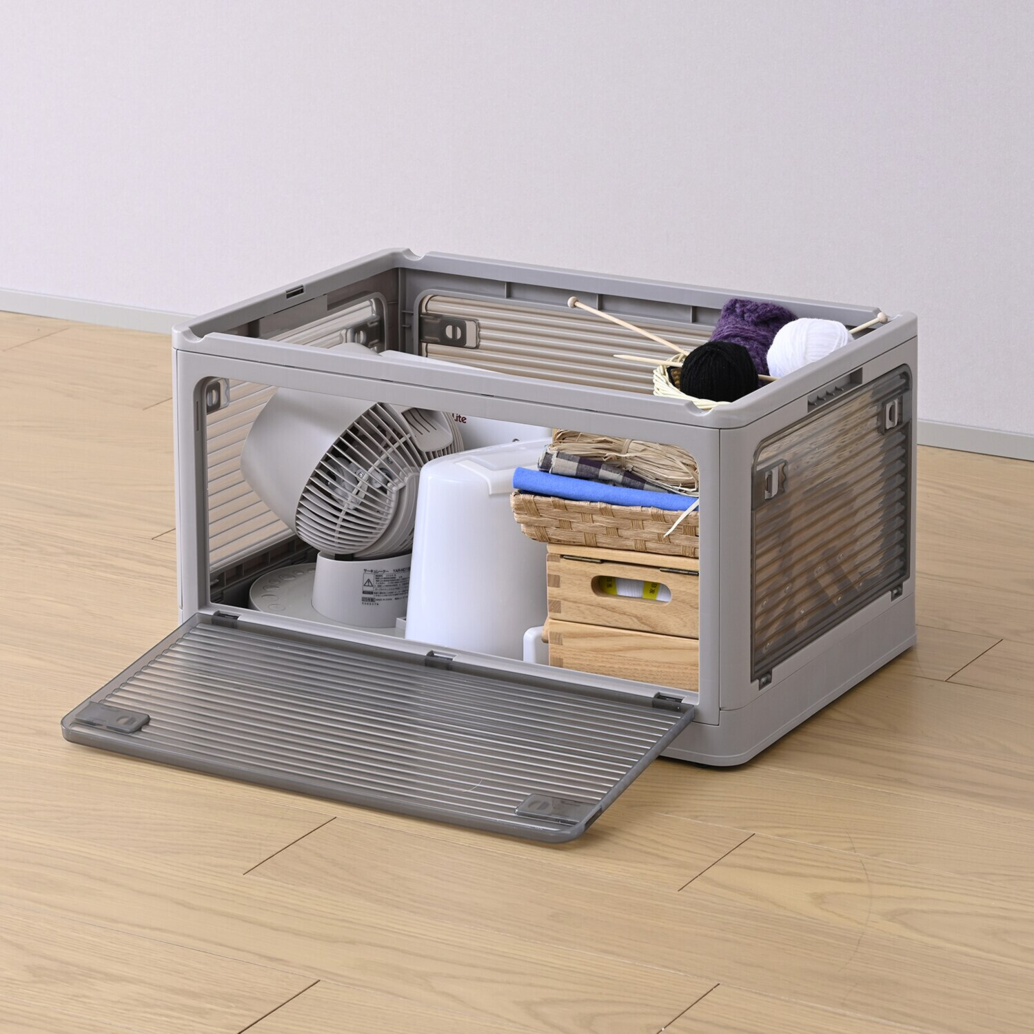 側面・天面５か所 全てオープン構造で 出し入れ楽々♪ コンテナフルオープン ボックス ３個セット ＜ＸＬサイズ＞