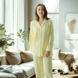 綿１００％！ ふんわりやさしい 肌触りの ダブルガーゼ 長袖シャツパジャマ