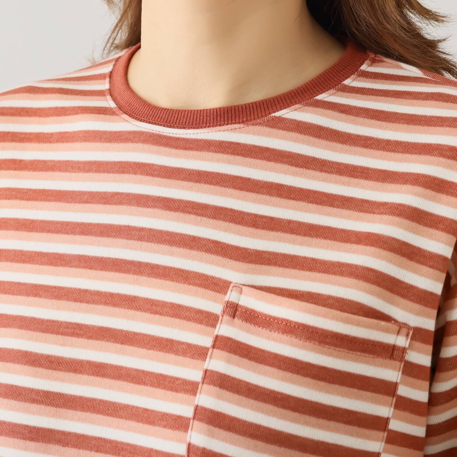 裏側綿１００％ ボーダー柄 柔らかダンボールニット 腹巻付デザインで あったか！ ルームウェア上下セット