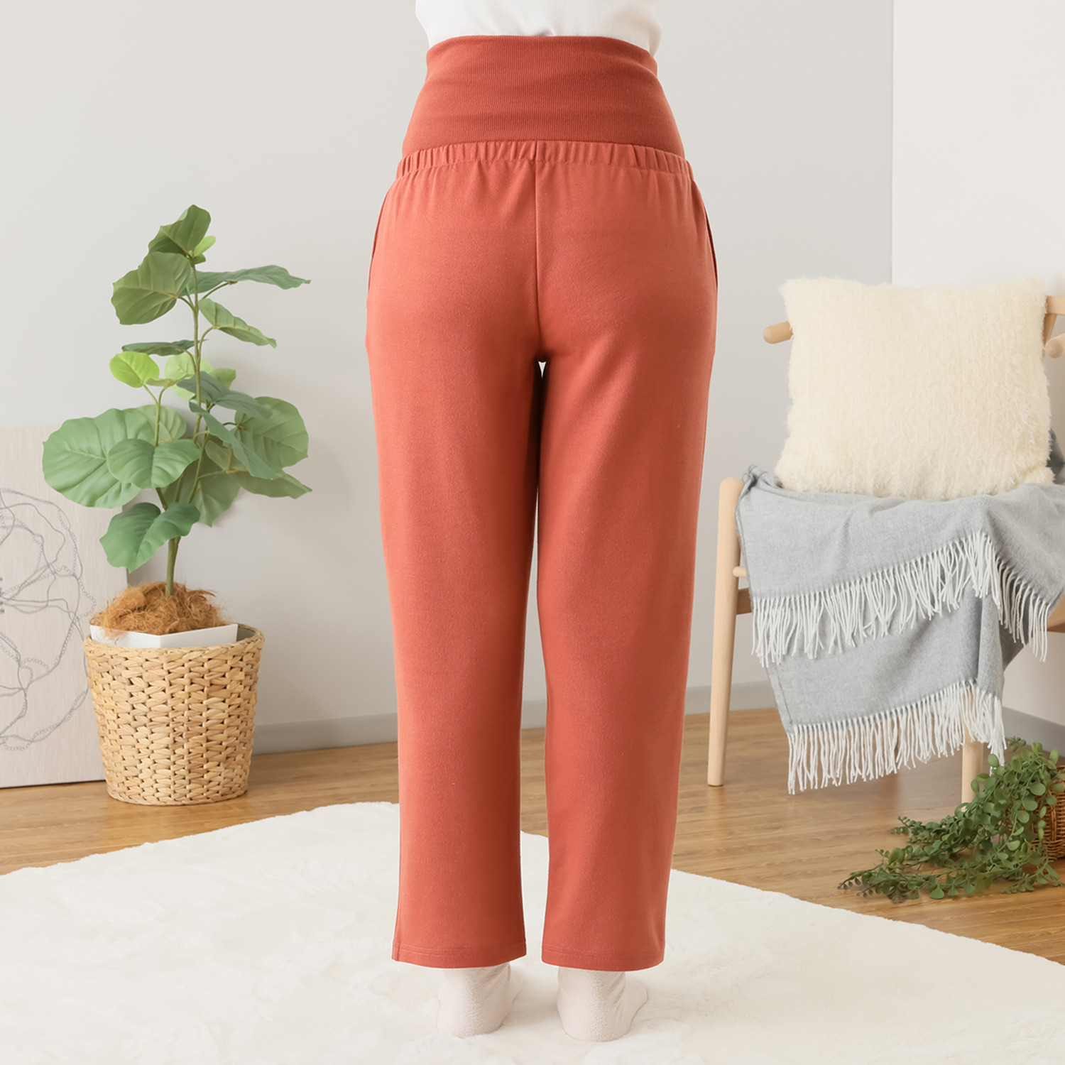 裏側綿１００％ ボーダー柄 柔らかダンボールニット 腹巻付デザインで あったか！ ルームウェア上下セット