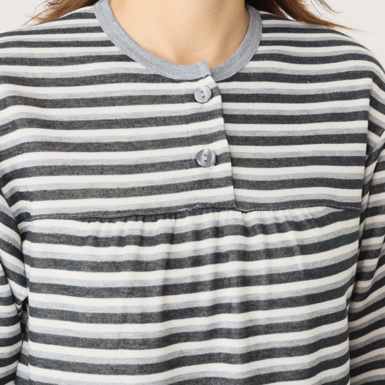 裏側綿１００％ ボーダー柄 柔らかダンボールニット チュニックデザイン ルームウェア上下セット