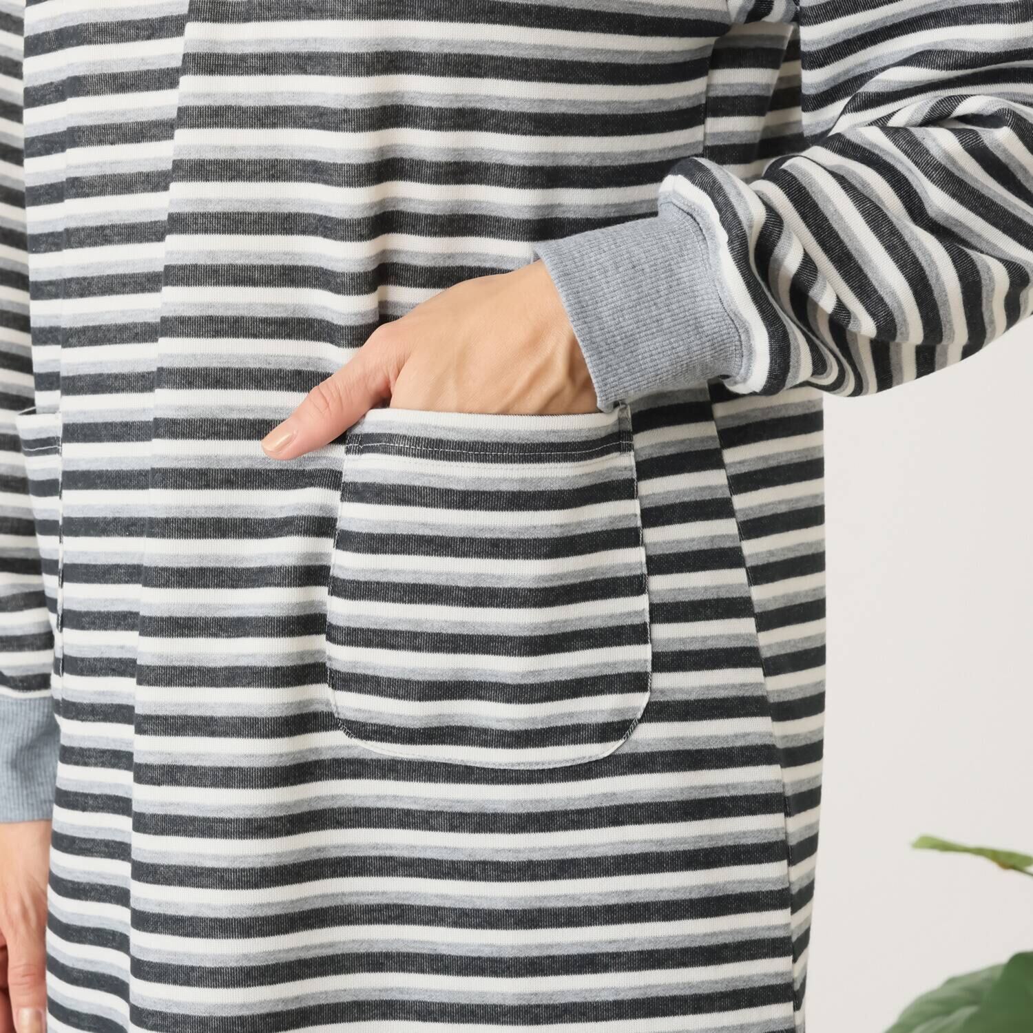 裏側綿１００％ ボーダー柄 柔らかダンボールニット チュニックデザイン ルームウェア上下セット