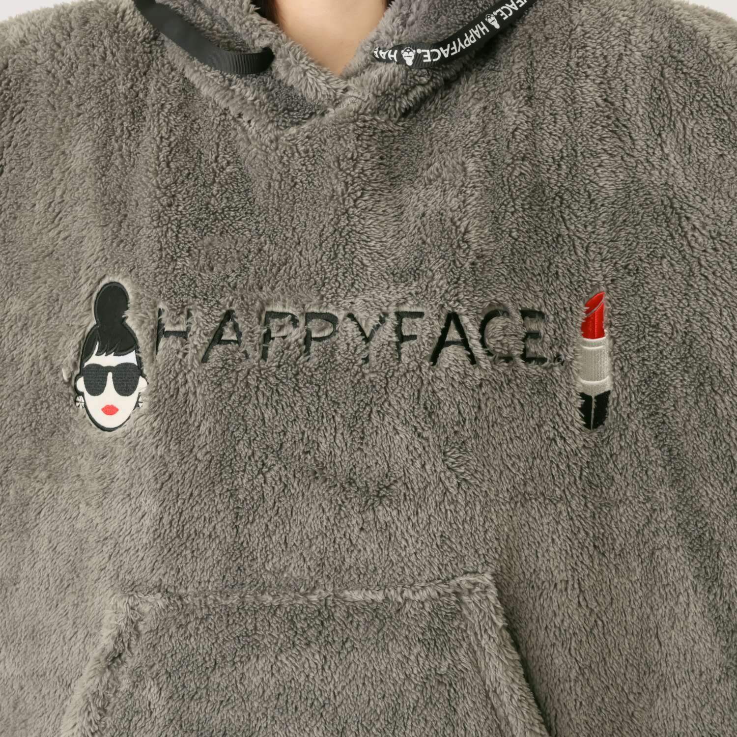 ハッピーフェイス 軽くてふわふわで あったか！マイクロファー ゆったりパーカー