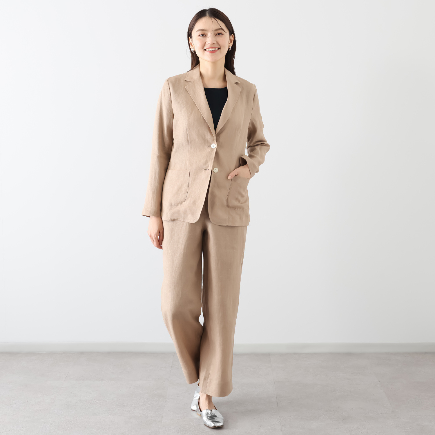 メリオン フランス・ ノルマンディー産 プラチナプレミアムリネン 立体シルエット ワイドパンツ