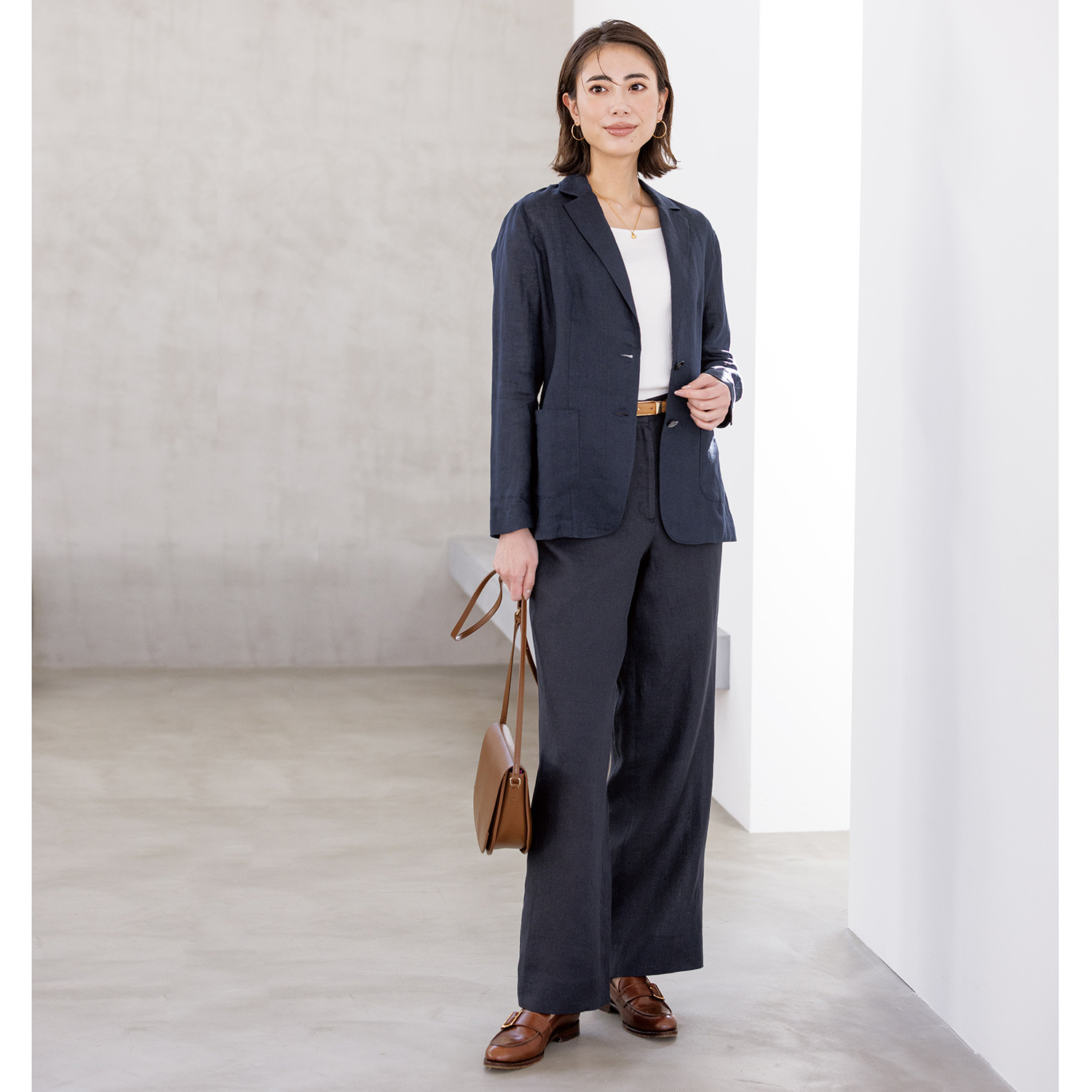 メリオン フランス・ ノルマンディー産 プラチナプレミアムリネン 立体シルエット ワイドパンツ