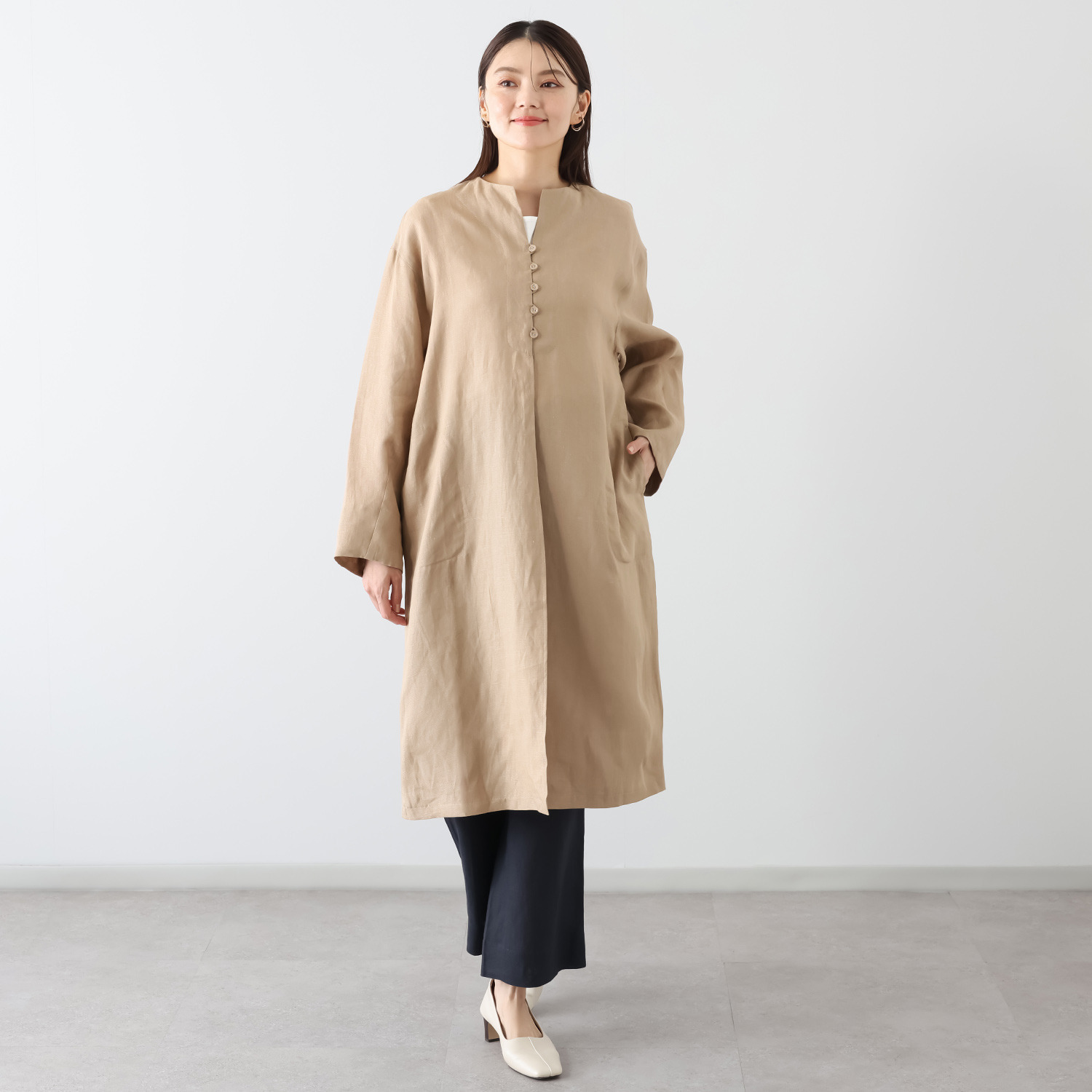 メリオン フランス・ ノルマンディー産 プラチナプレミアムリネン ロング丈羽織りシャツ