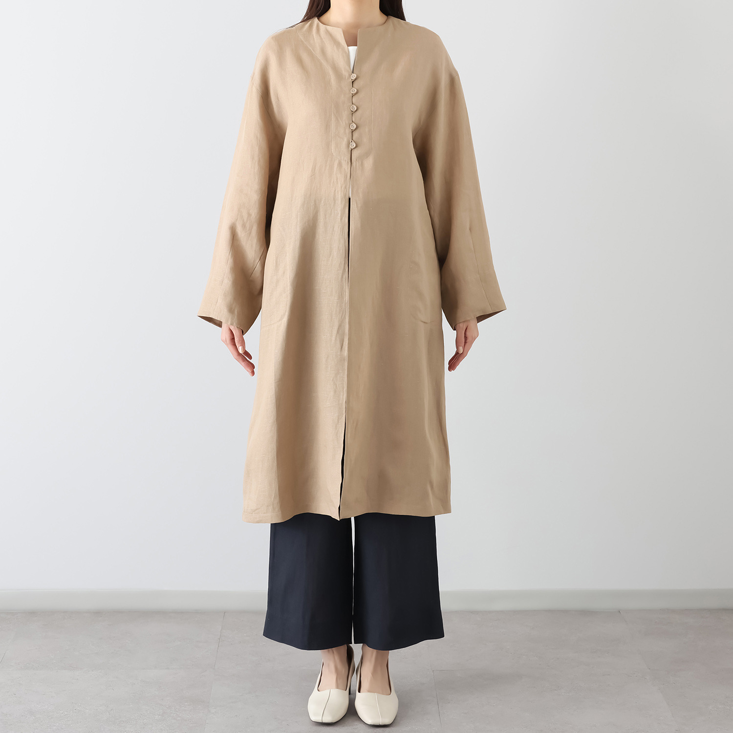 メリオン フランス・ ノルマンディー産 プラチナプレミアムリネン ロング丈羽織りシャツ