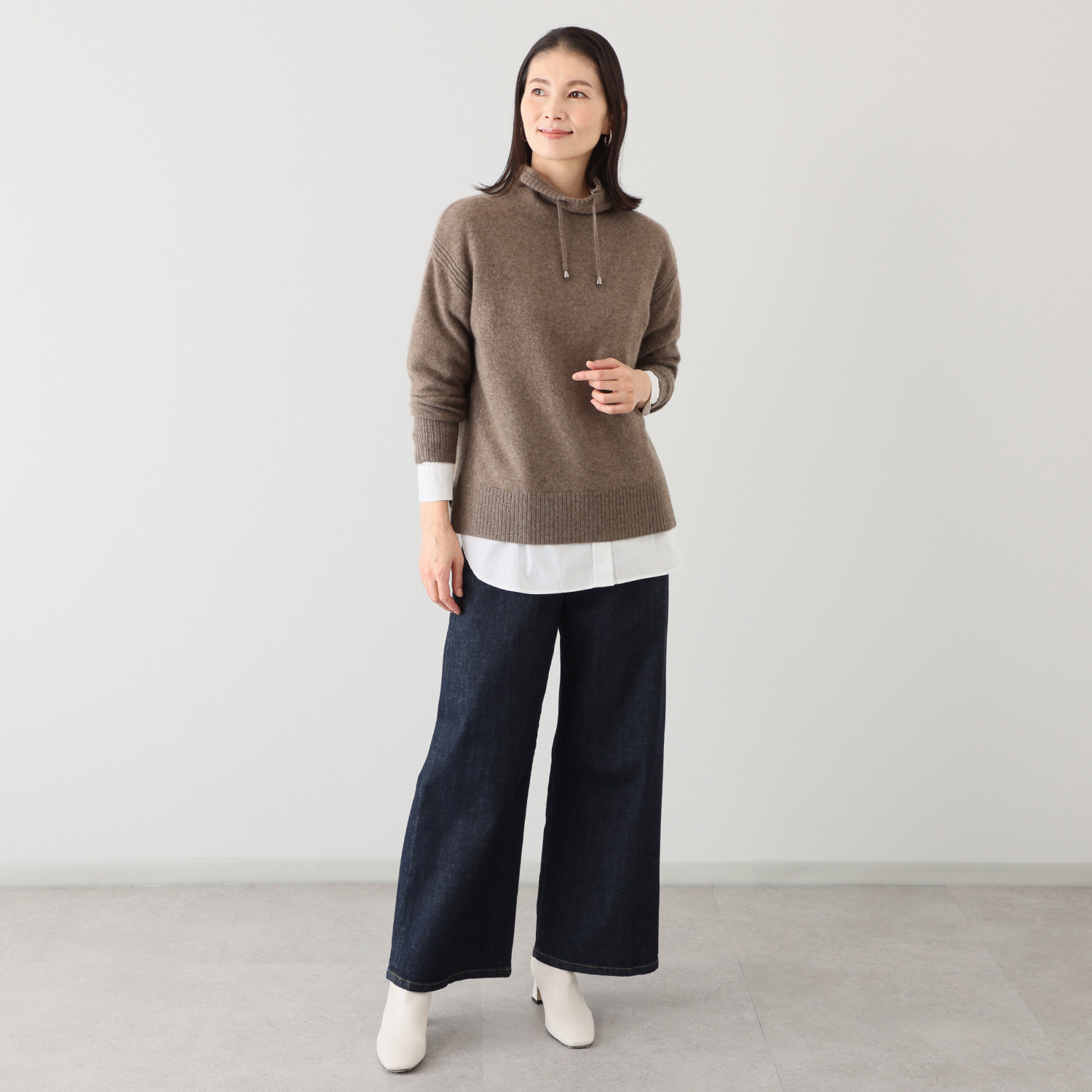 ネイチャーズ 無染色ヤク セミワイドシルエット スタンドカラー プルオーバー