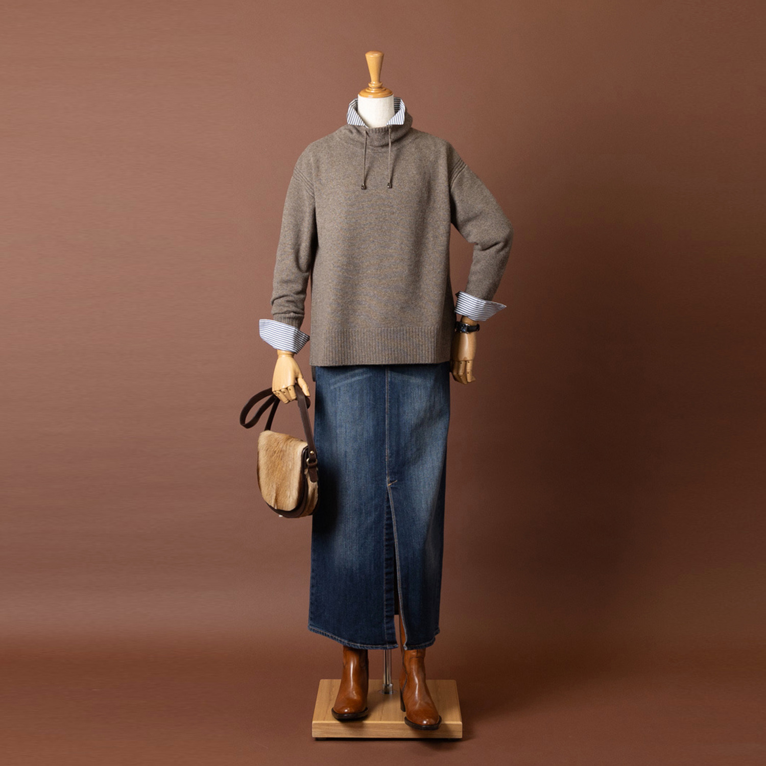 ネイチャーズ 無染色ヤク セミワイドシルエット スタンドカラー プルオーバー