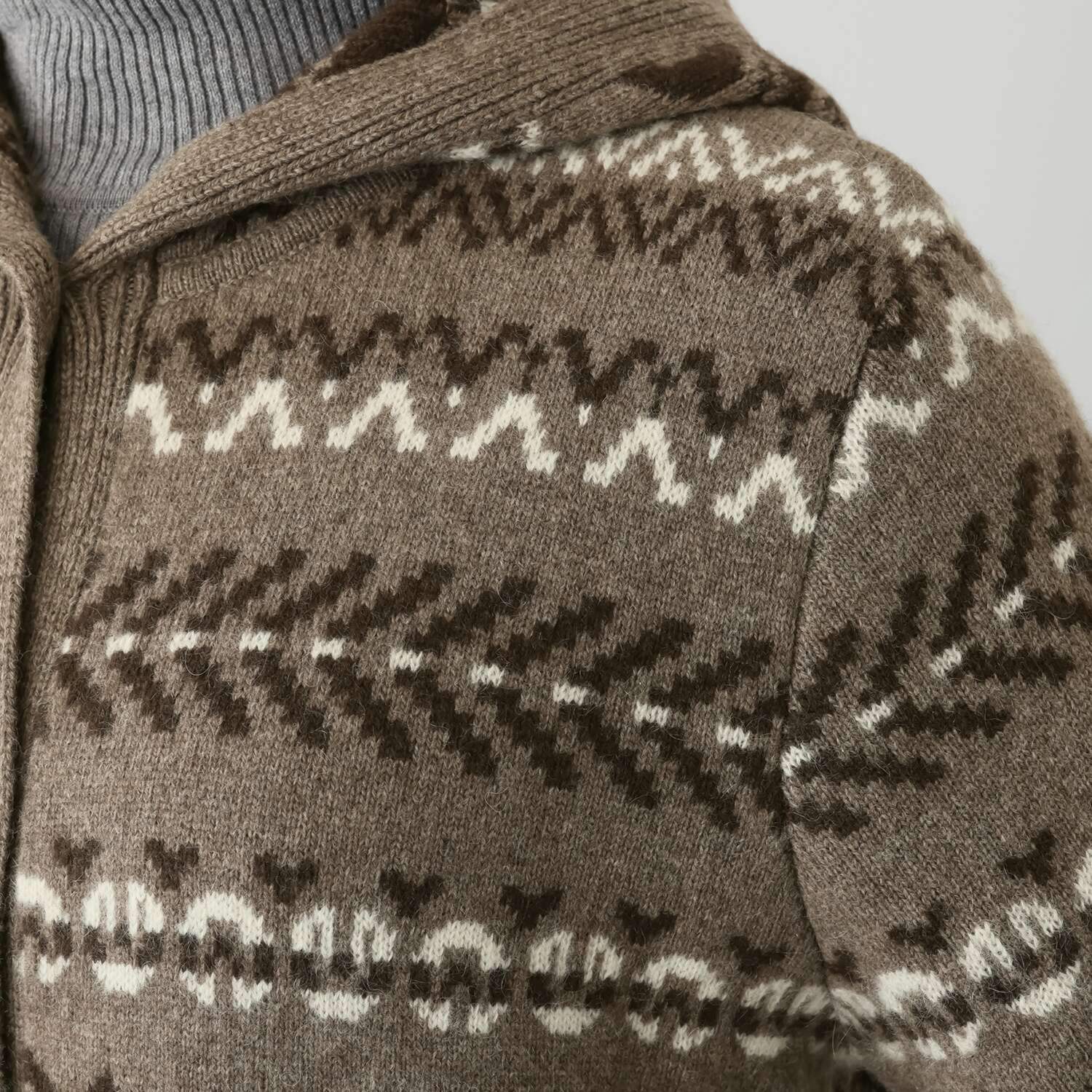 ネイチャーズ 無染色ヤク ノルディック柄 フーディーコーディガン