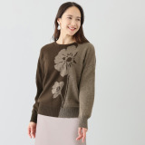 ネイチャーズ 無染色ヤク フラワー柄 インターシャ プルオーバー