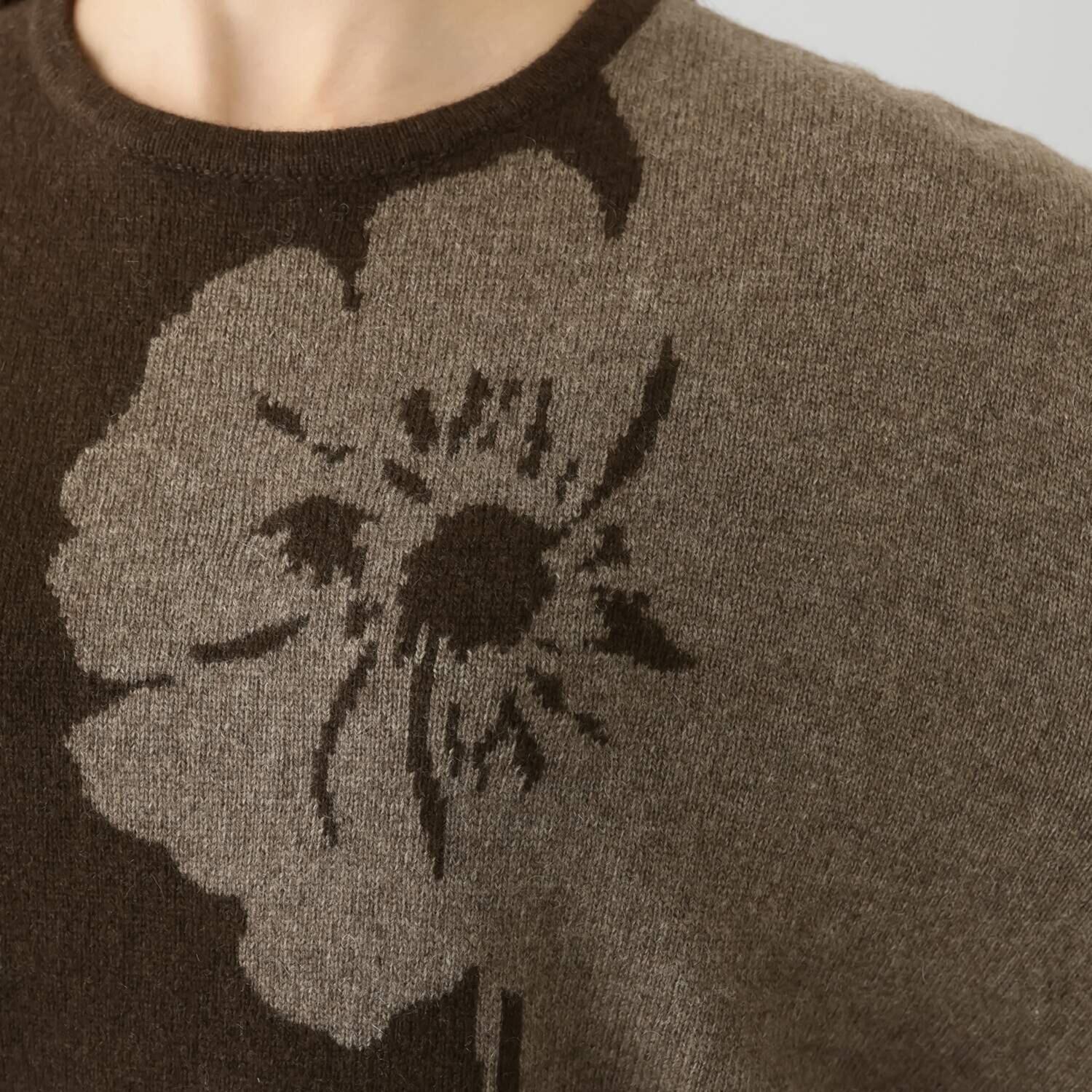 ネイチャーズ 無染色ヤク フラワー柄 インターシャ プルオーバー