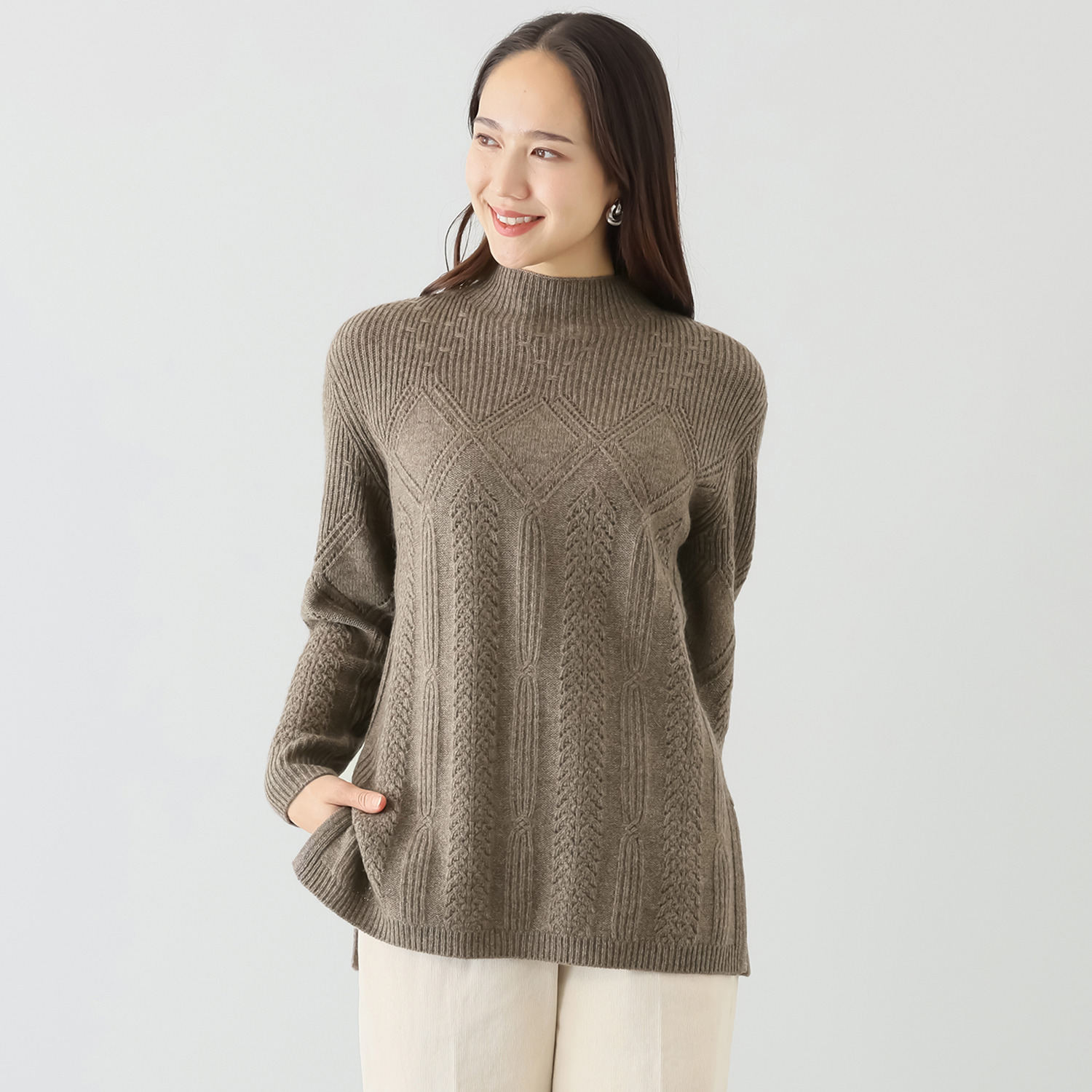 ネイチャーズ 無染色ヤク ダイヤ柄 チュニックプルオーバー