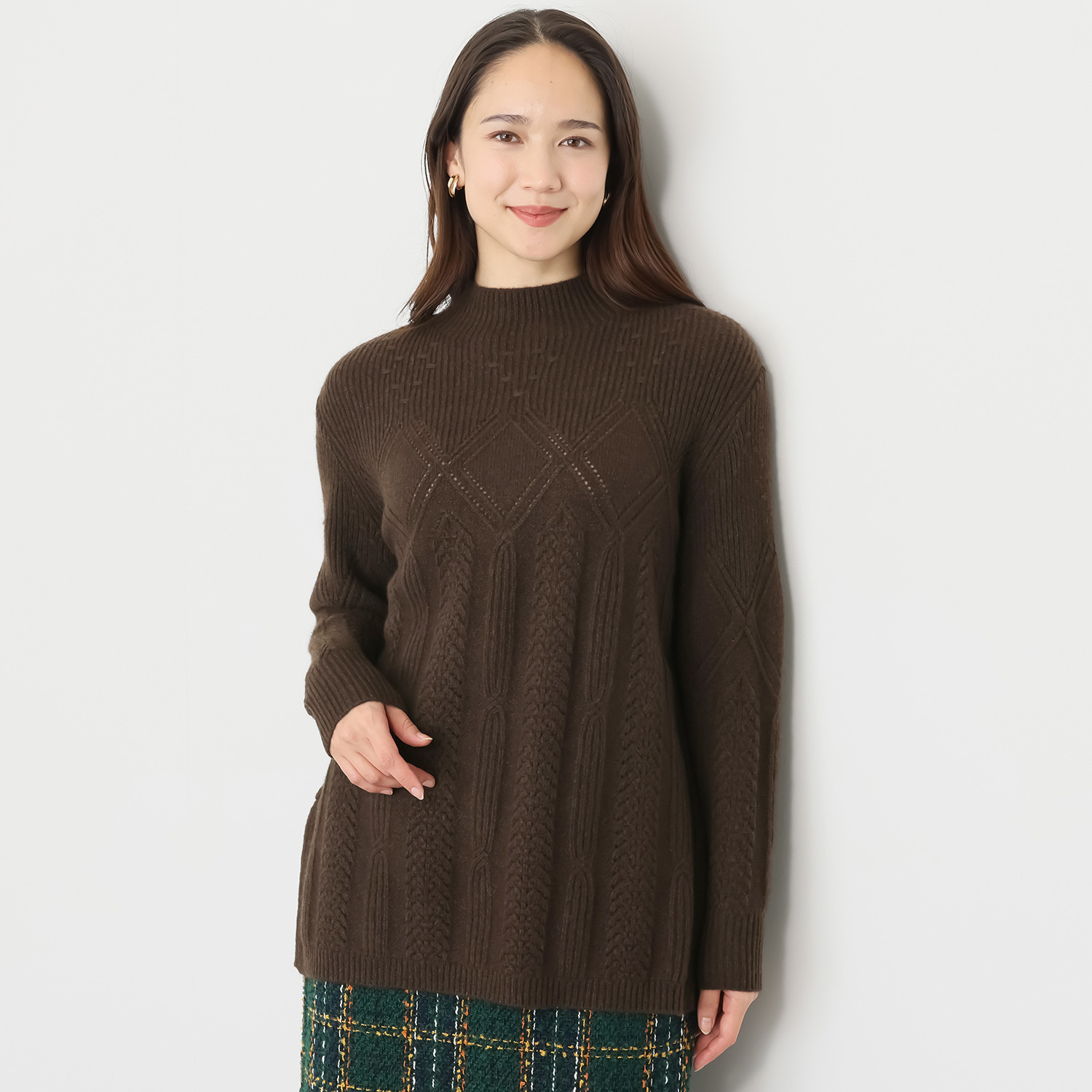 ネイチャーズ 無染色ヤク ダイヤ柄 チュニックプルオーバー