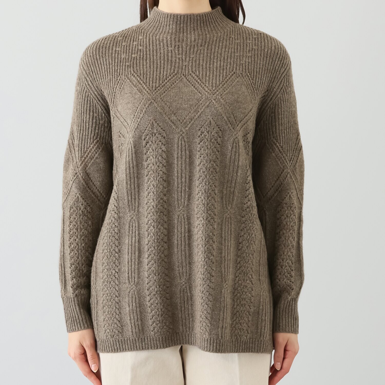 ネイチャーズ 無染色ヤク ダイヤ柄 チュニックプルオーバー