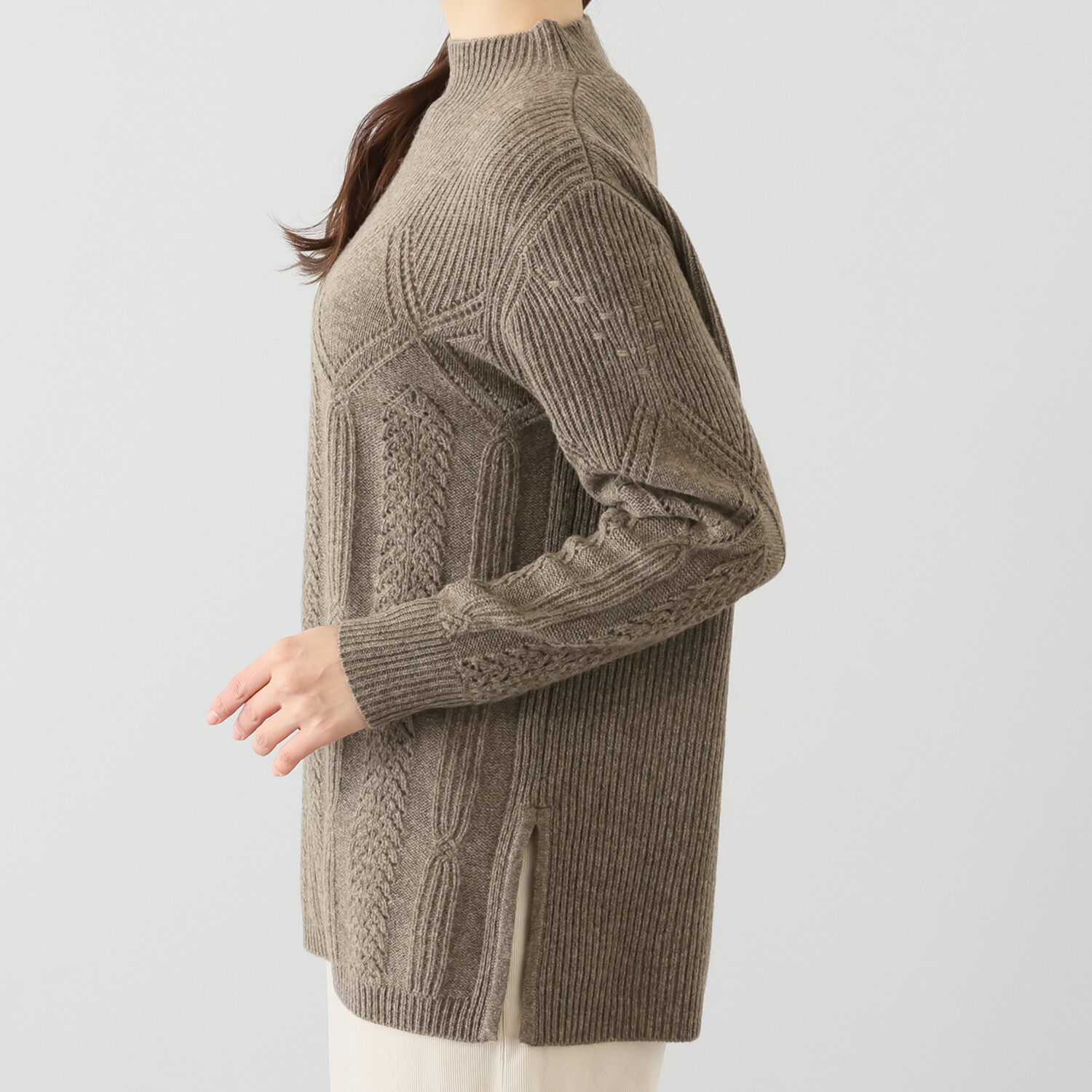 ネイチャーズ 無染色ヤク ダイヤ柄 チュニックプルオーバー