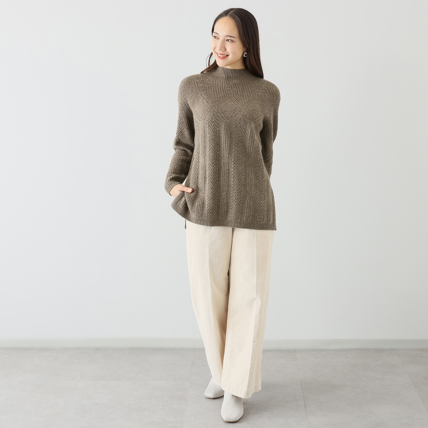 ネイチャーズ 無染色ヤク ダイヤ柄 チュニックプルオーバー