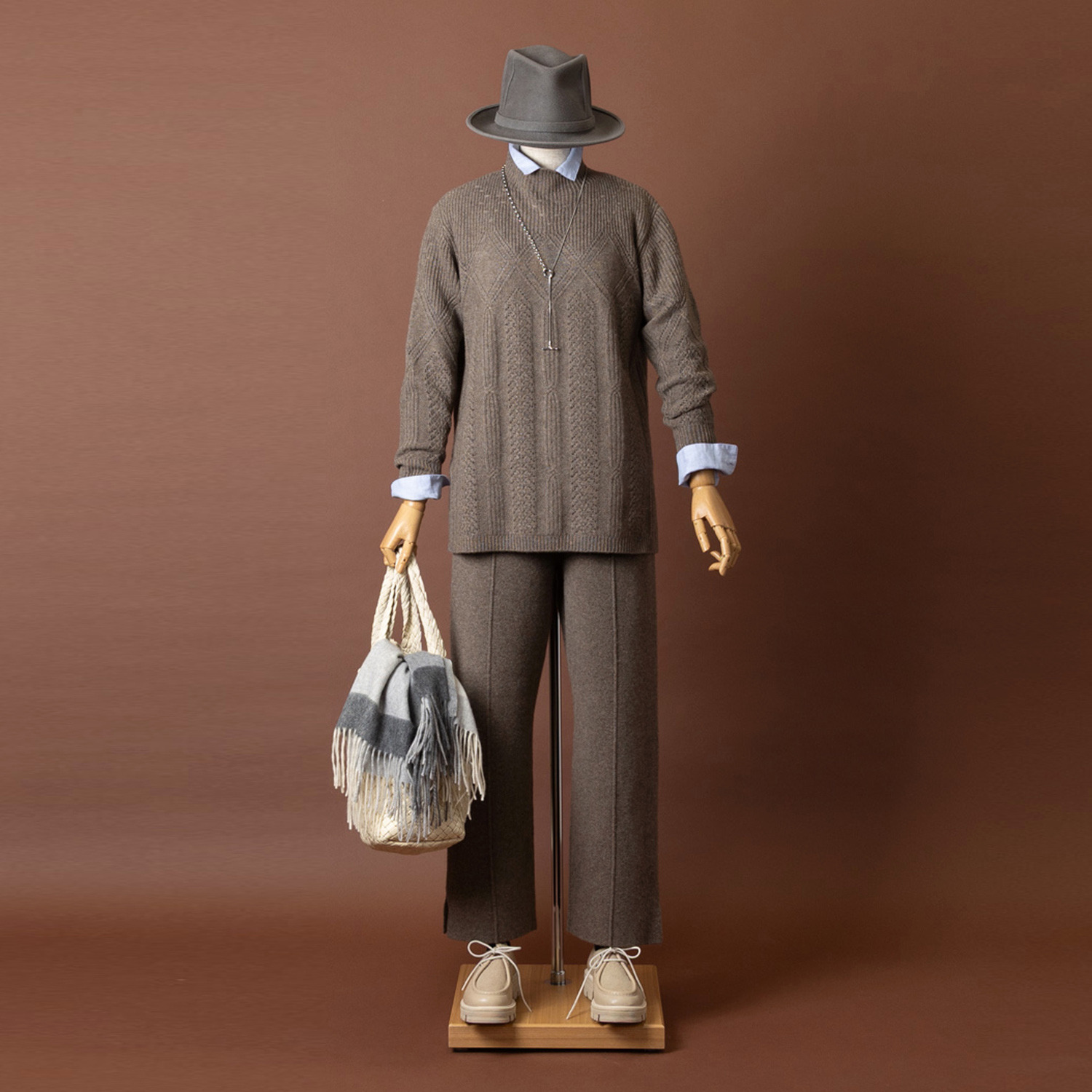 ネイチャーズ 無染色ヤク ダイヤ柄 チュニックプルオーバー