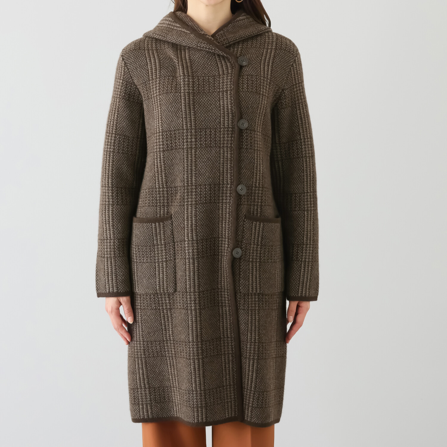 ネイチャーズ 無染色ヤク チェック柄 フーディーコート