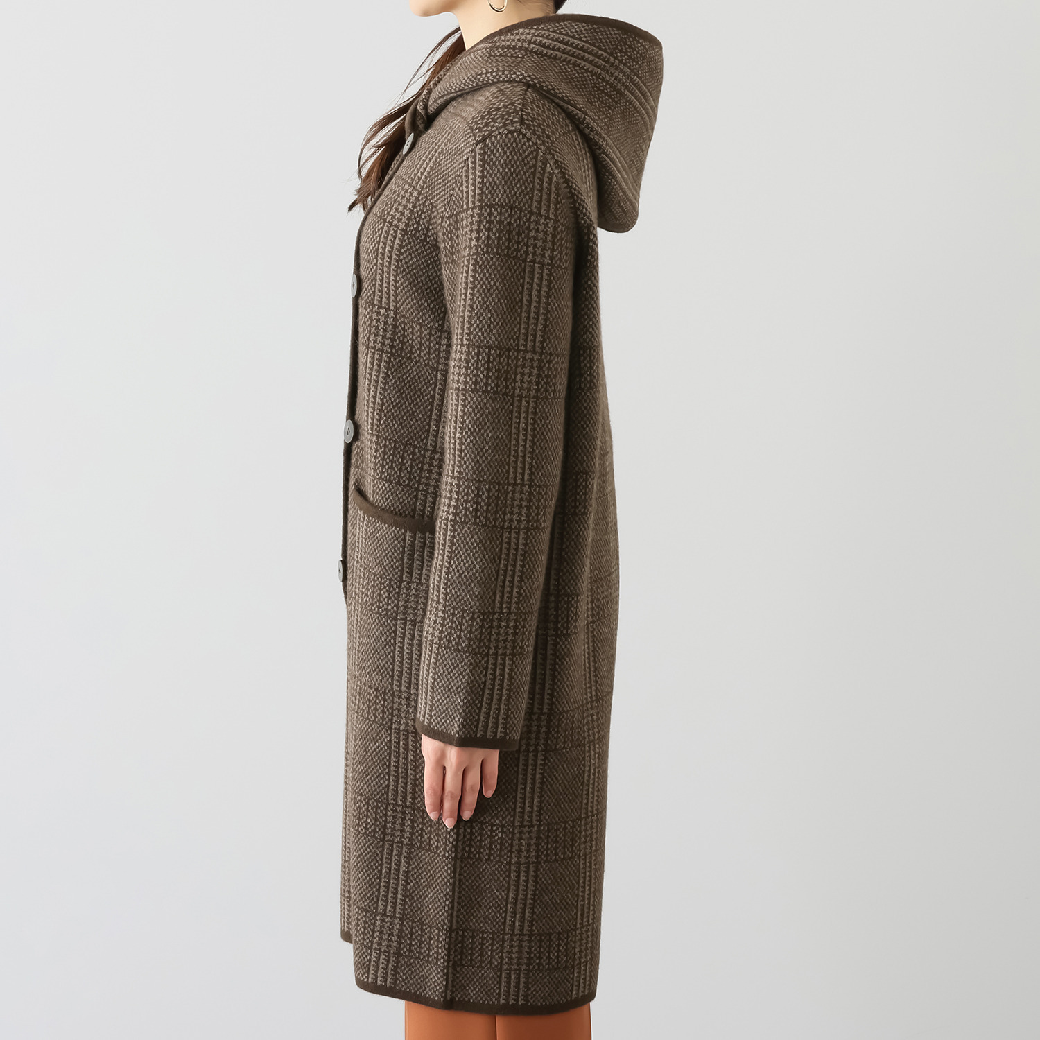 ネイチャーズ 無染色ヤク チェック柄 フーディーコート